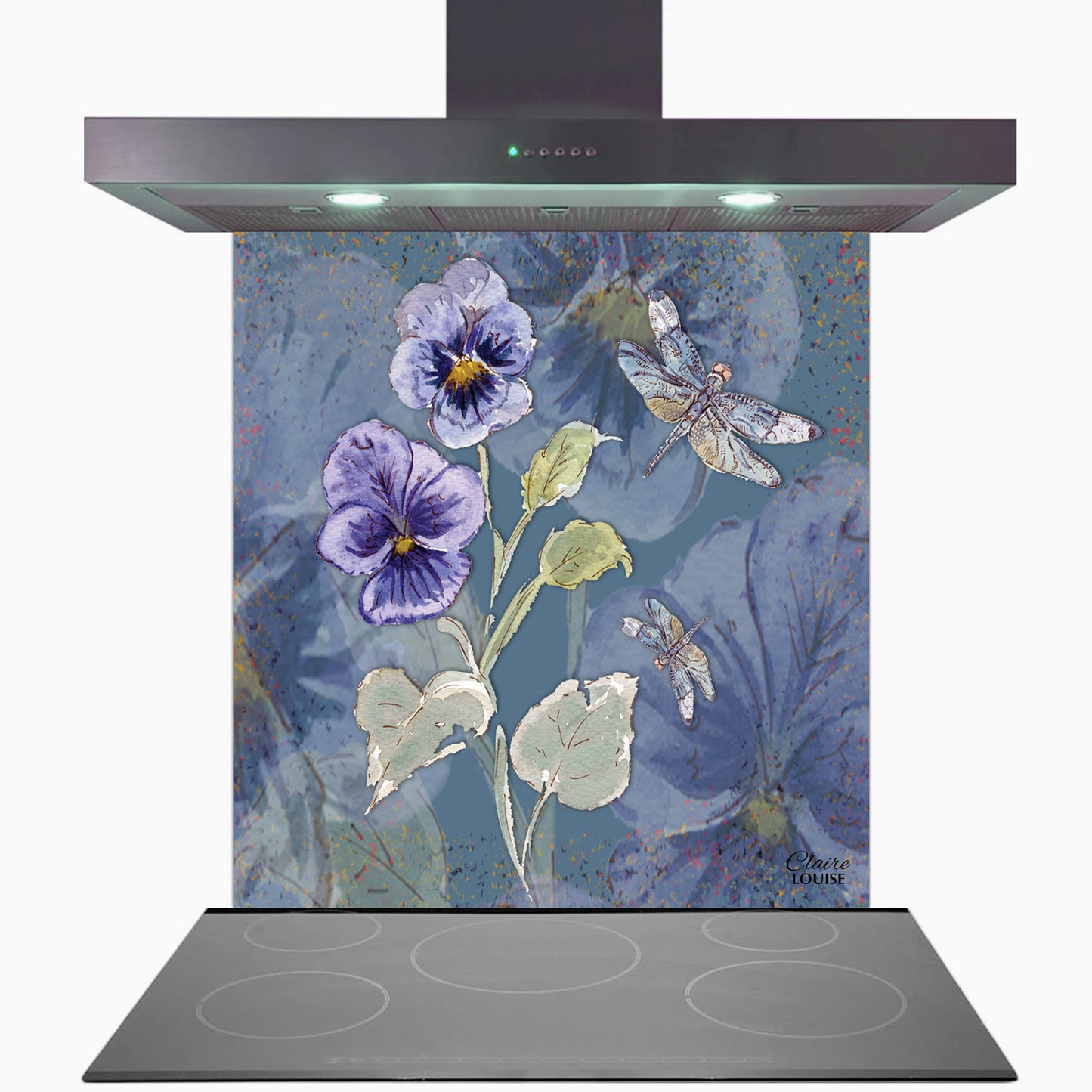 Powder Bloom Pansies Glass Kitchen Splashback