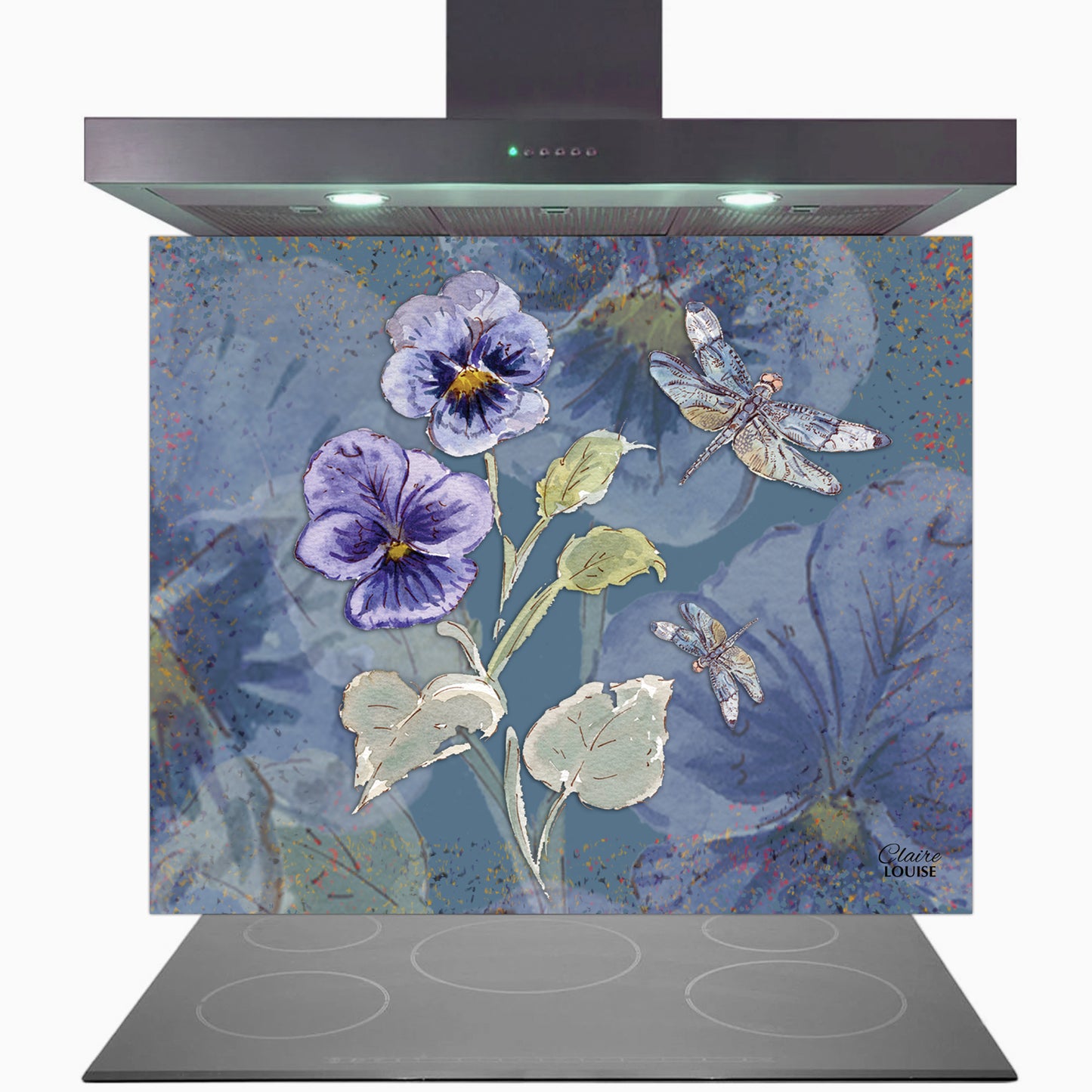 Powder Bloom Pansies Glass Kitchen Splashback