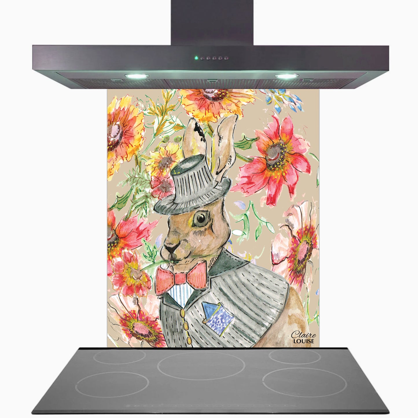 Cottage Floral Hare Glass Kitchen Splashback