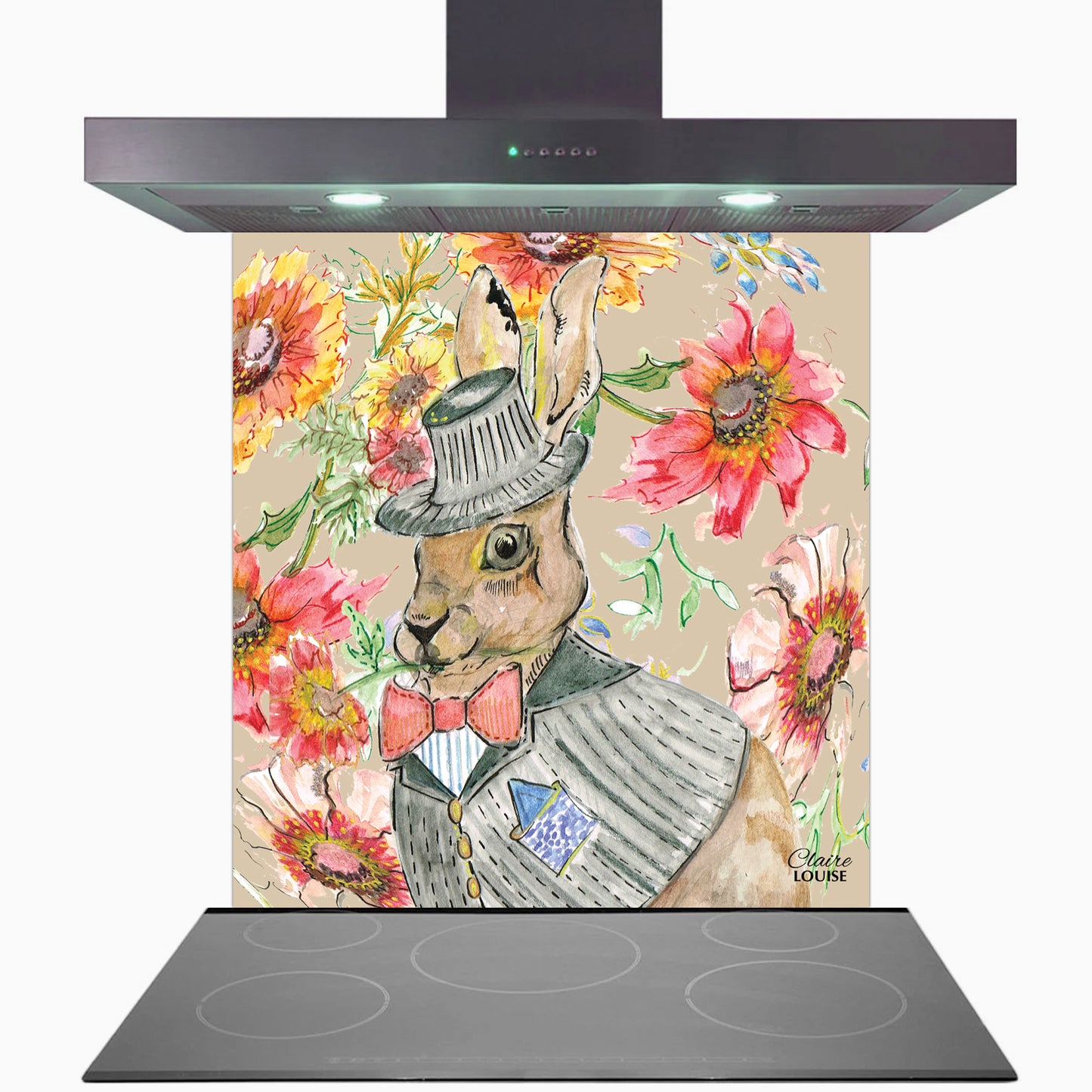 Cottage Floral Hare Glass Kitchen Splashback