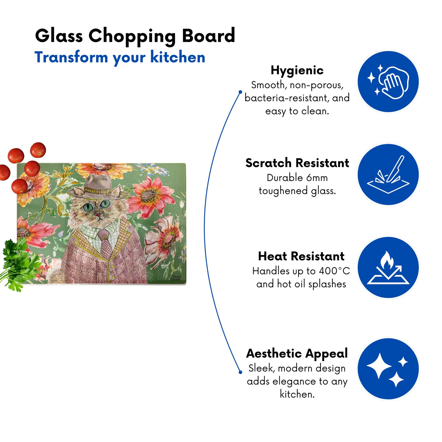Cottage Floral Cat Chopping Board