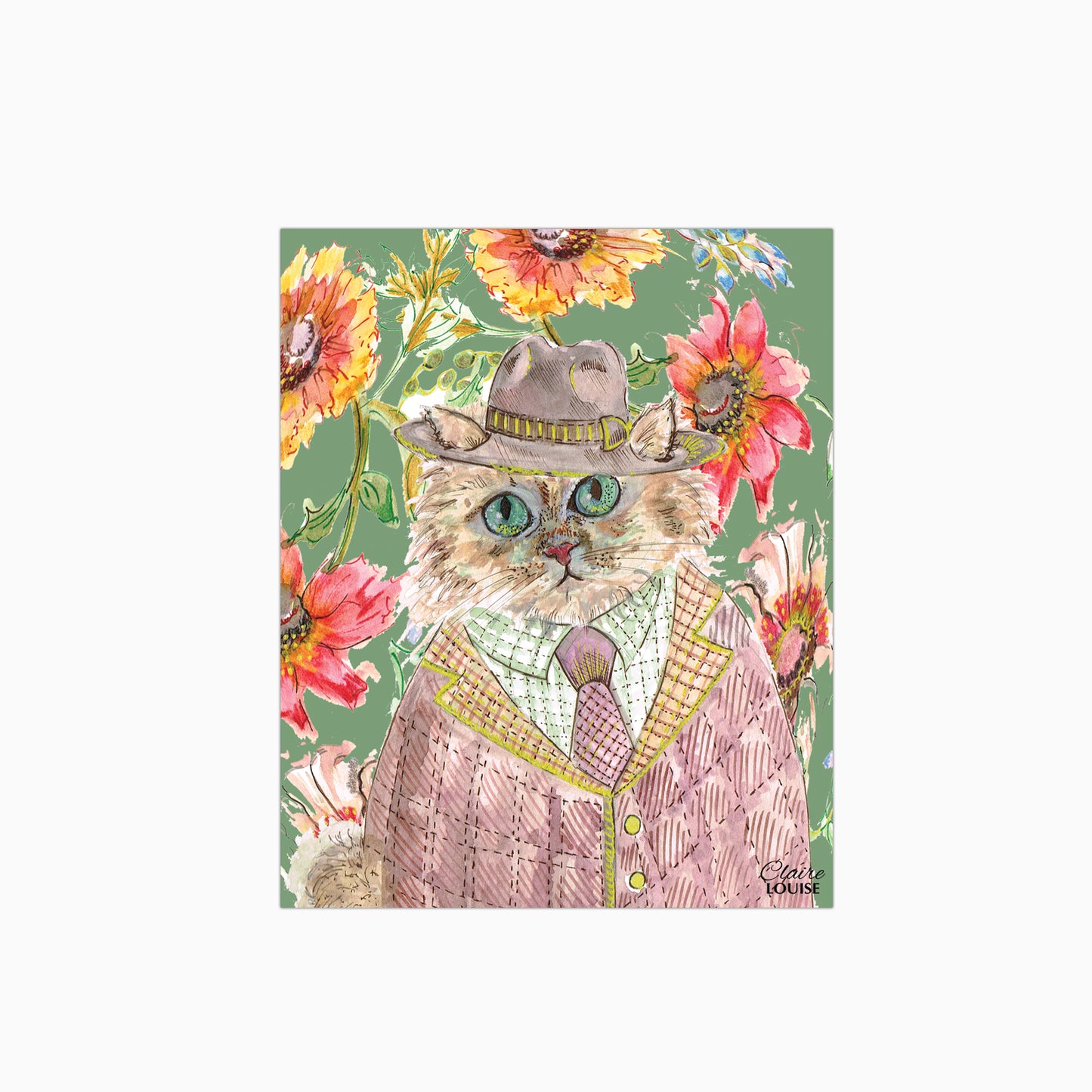 Cottage Floral Cat Glass Kitchen Splashback