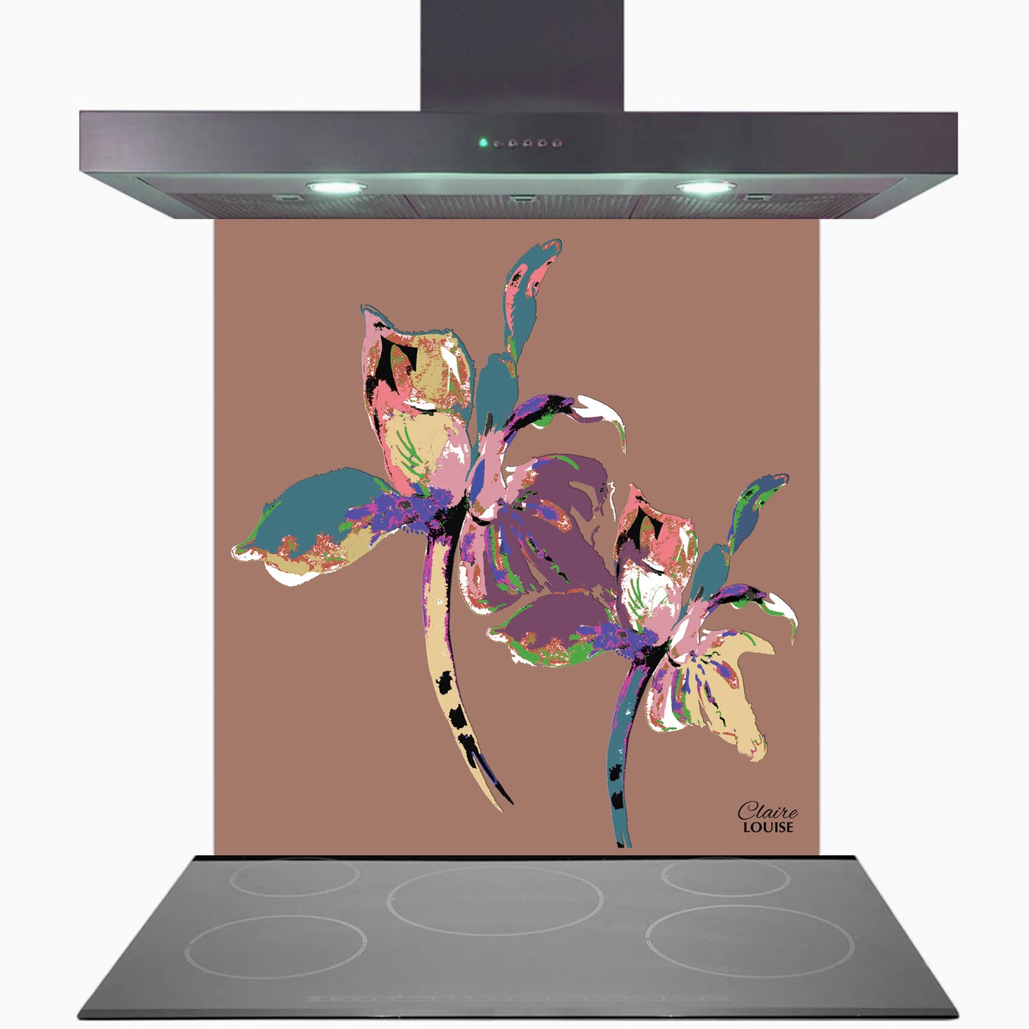 Flora Pop Mocha Mousse Iris Glass Kitchen Splashback