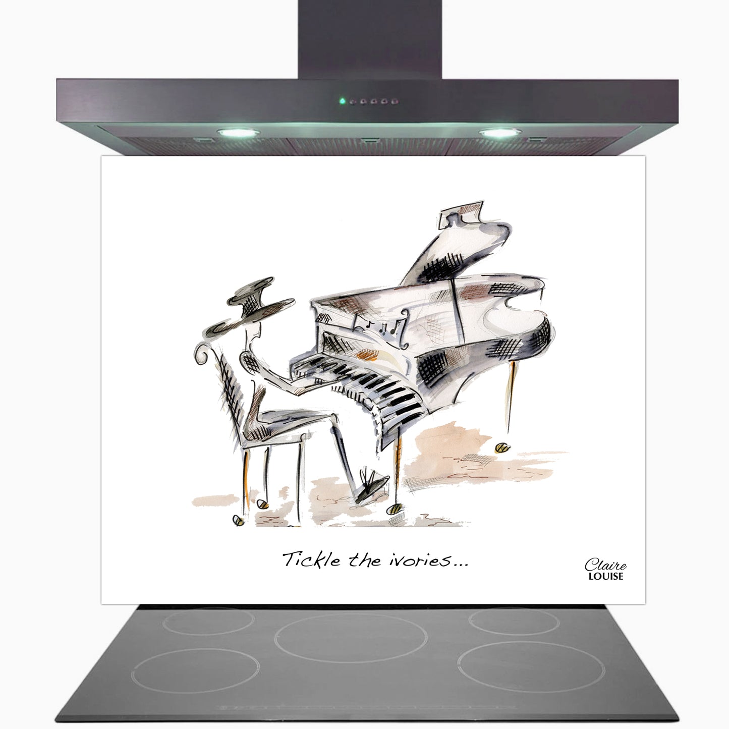Tickle The Ivories Glass Kitchen Splashback