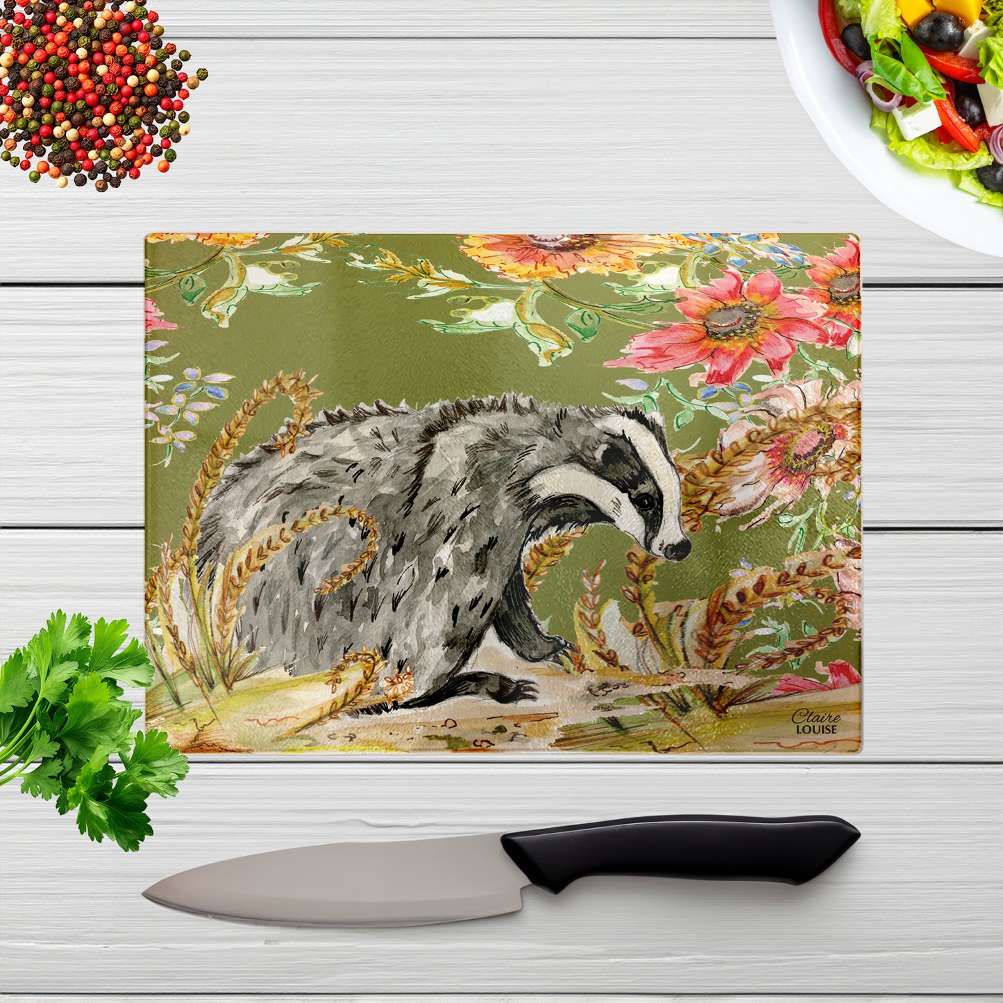 Whimsical Badger Chopping Board