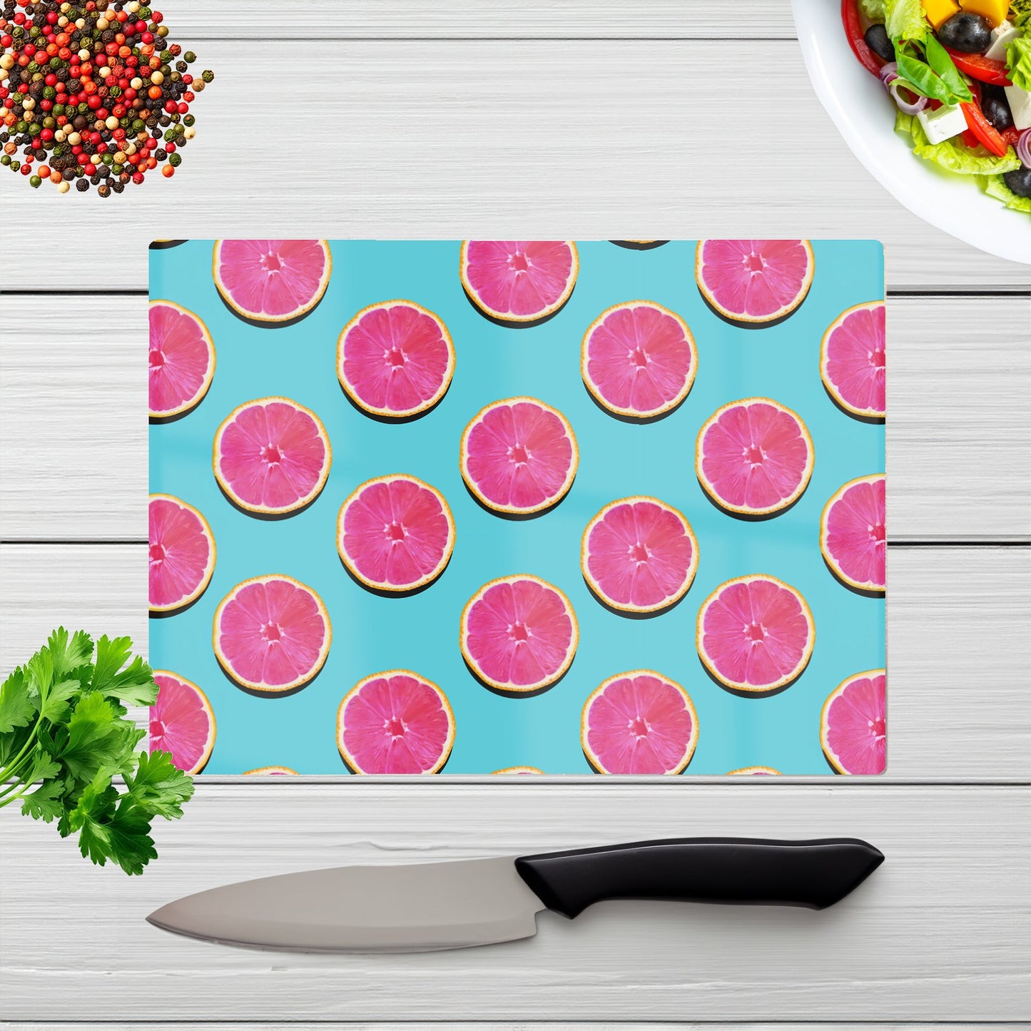 Fruity Pattern Of Pink Grapefruit Glass Chopping Board