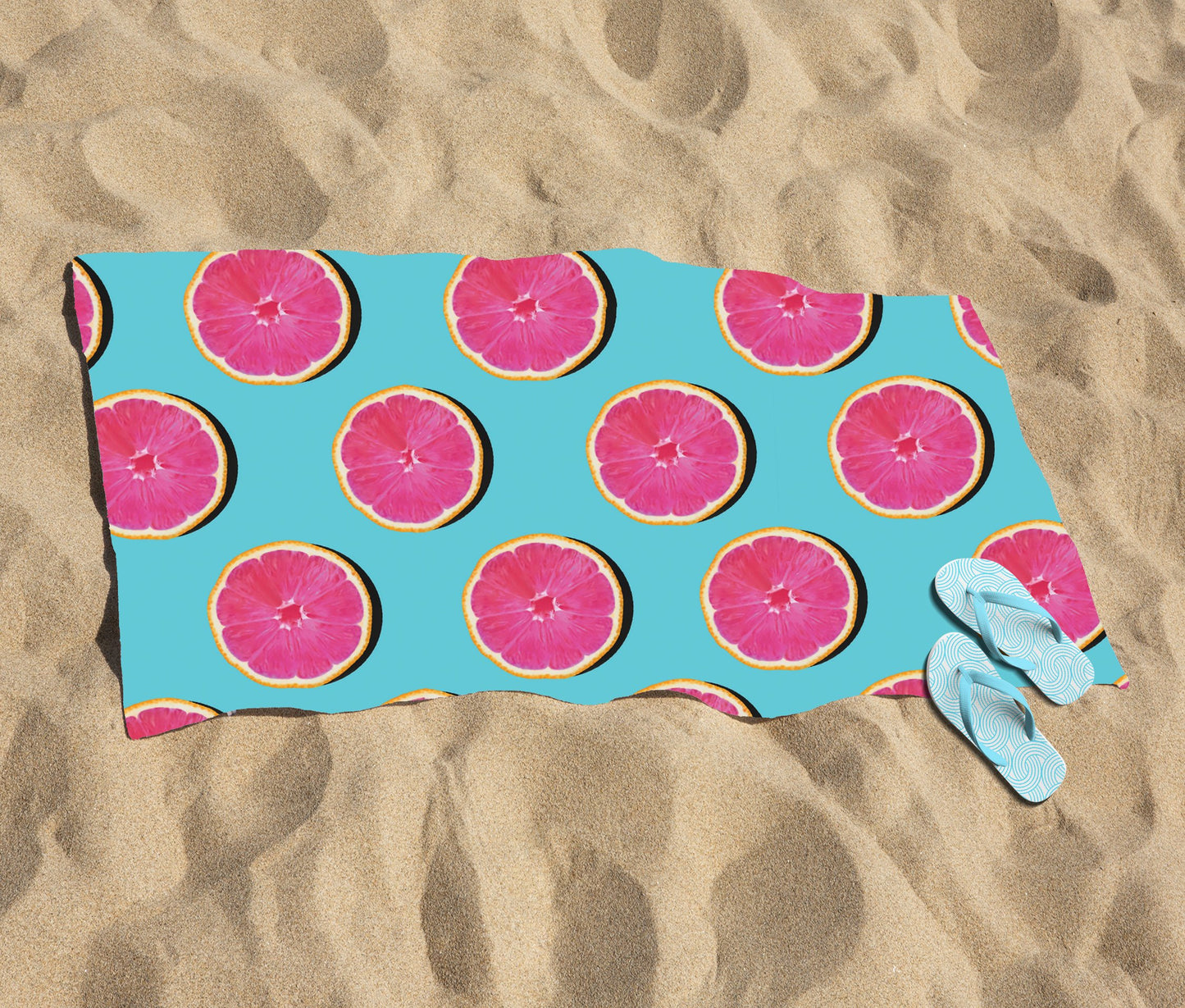 Fruity Pattern Of Pink Grapefruit Beach Towel
