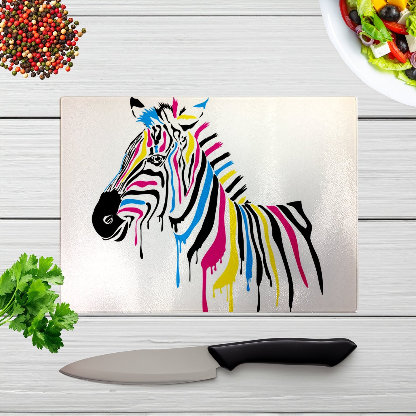 Multi Coloured Zebra Glass Chopping Board