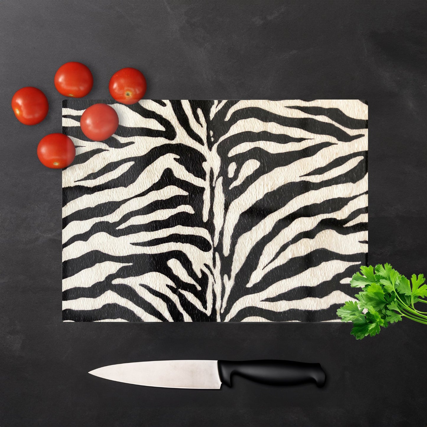 White Tiger Print Glass Chopping Board