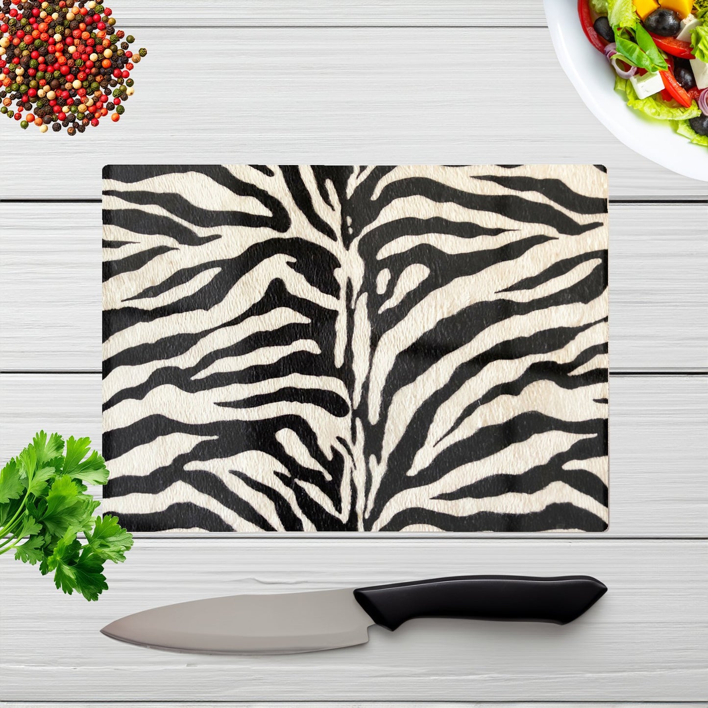 White Tiger Print Glass Chopping Board