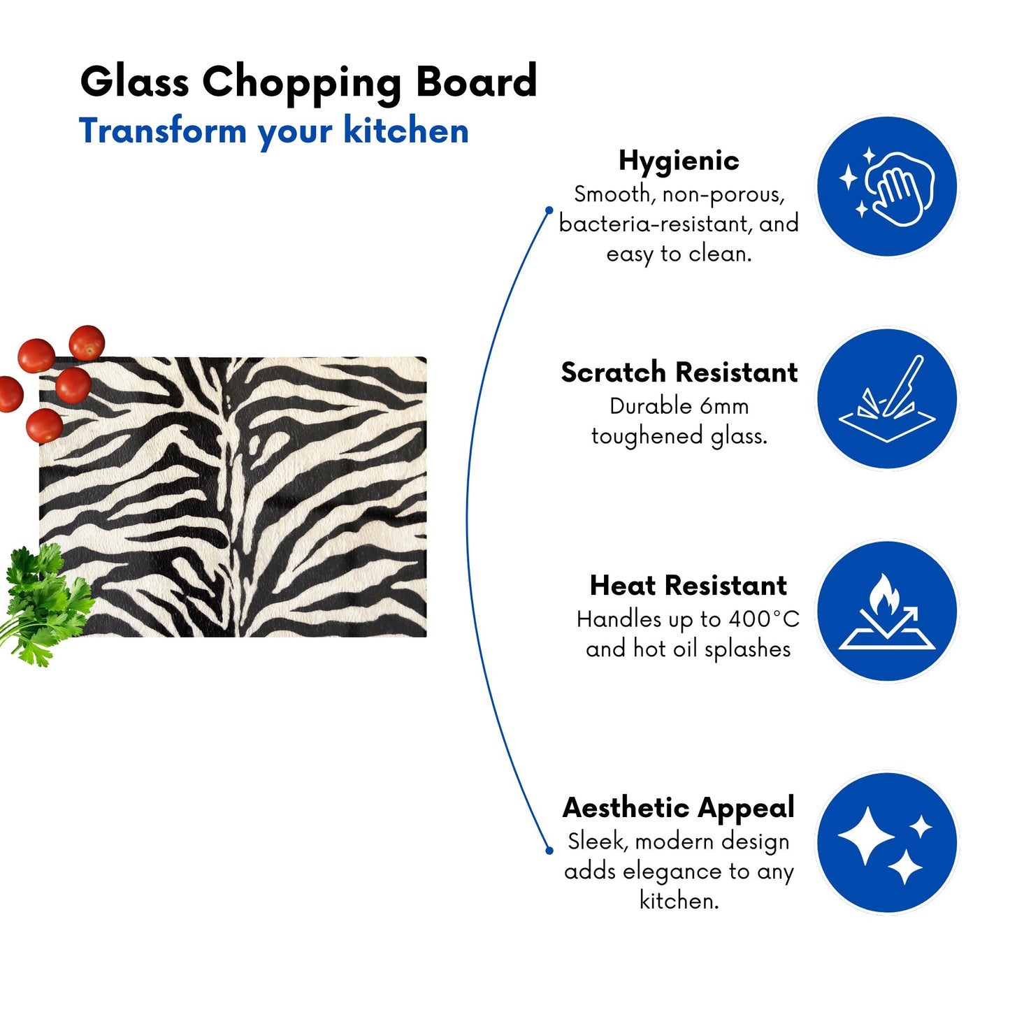 White Tiger Print Glass Chopping Board