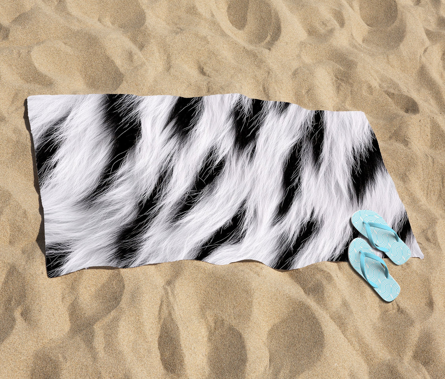 White Tiger Print Beach Towel