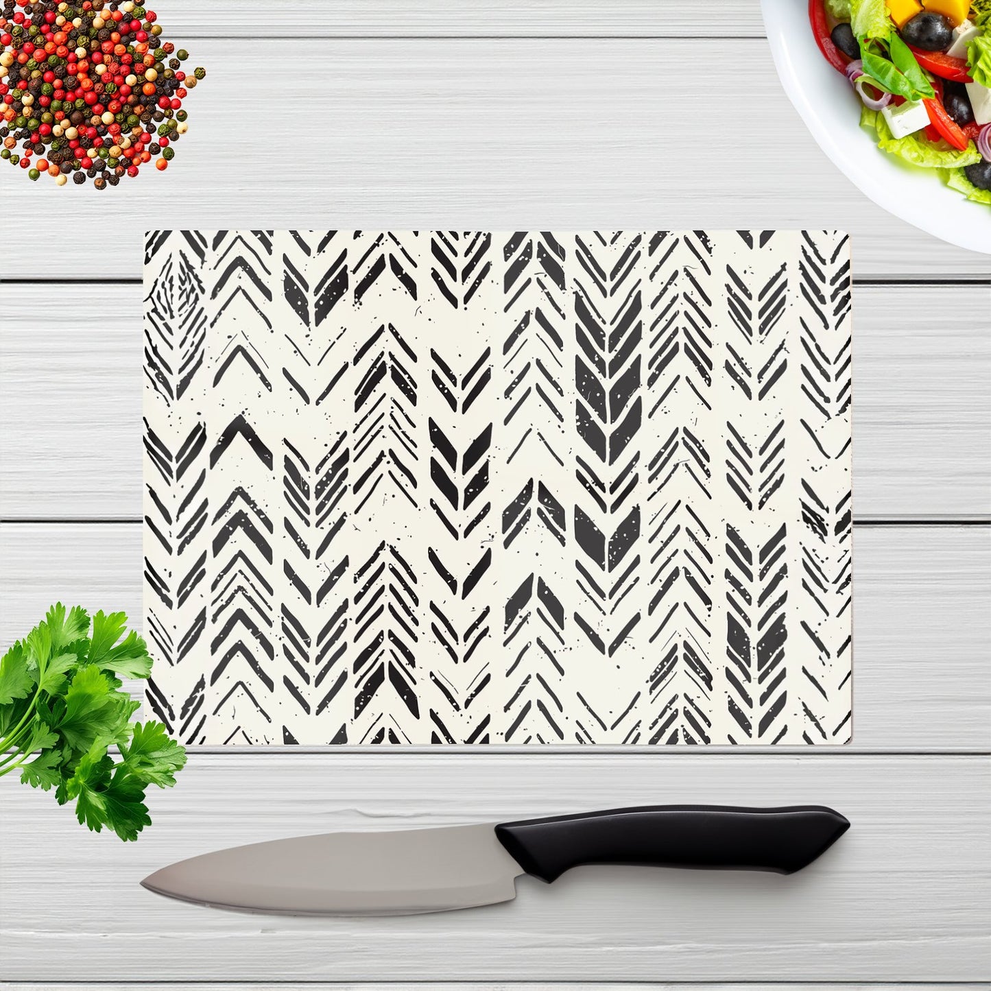 Hand Drawn Chevron Pattern Glass Chopping Board