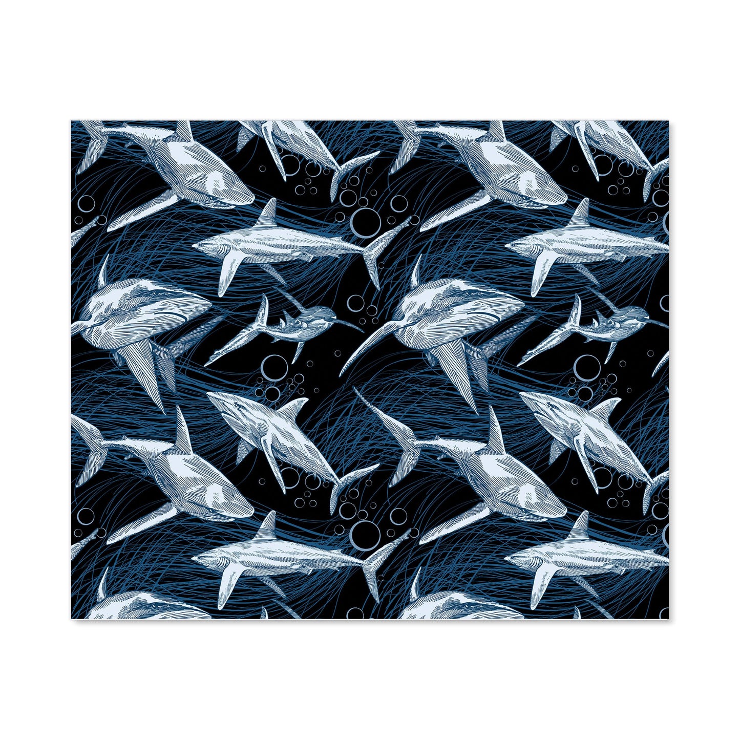 Hand Drawn Shark Pattern Kitchen Splashback