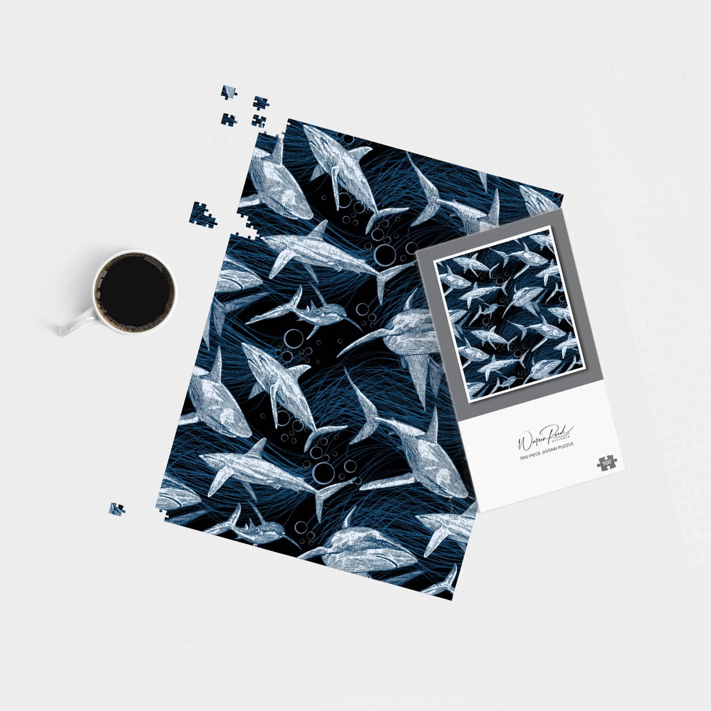 Hand Drawn Shark Pattern Jigsaw Puzzle