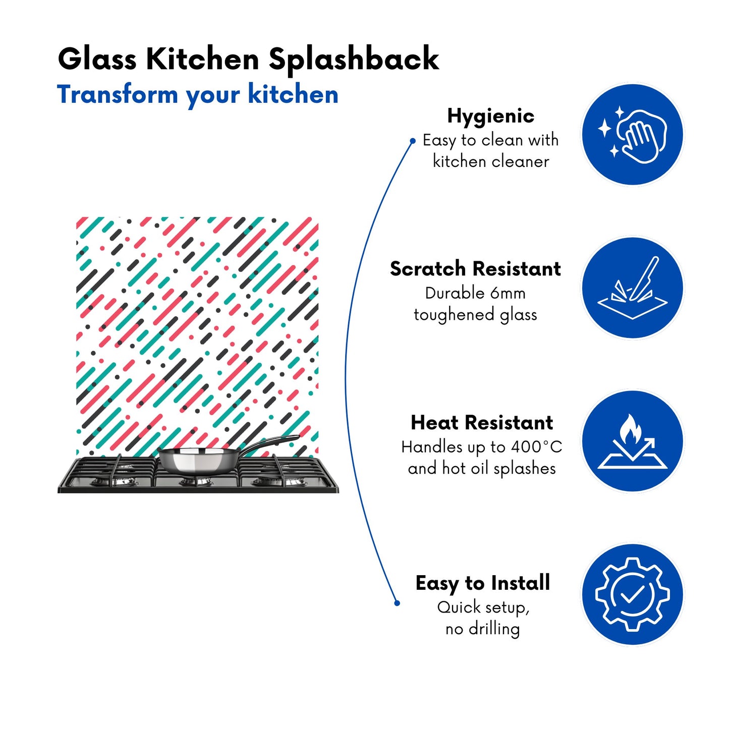 Overlapping Coloured Diagonal Lines Kitchen Splashback