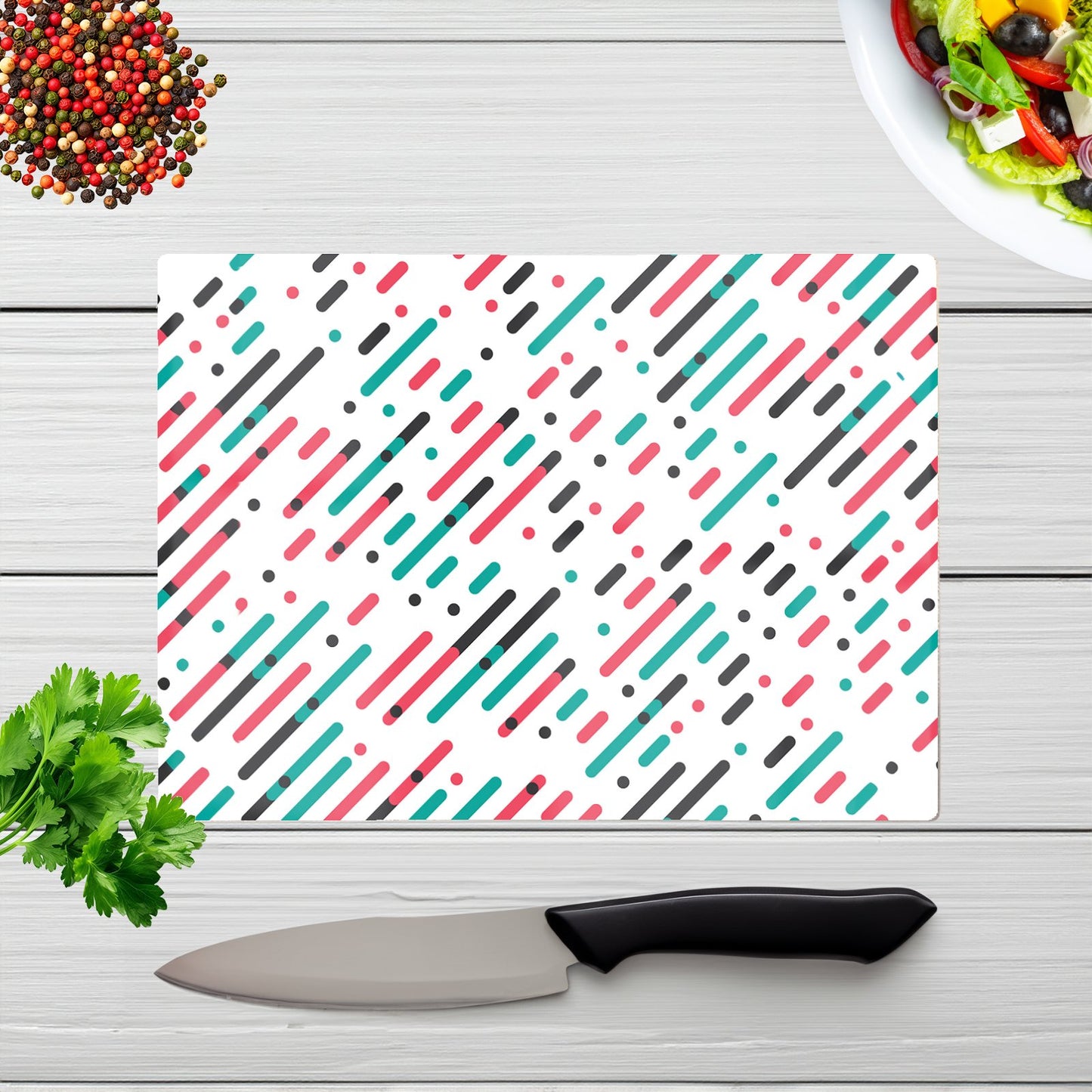 Overlapping Coloured Diagonal Lines Glass Chopping Board