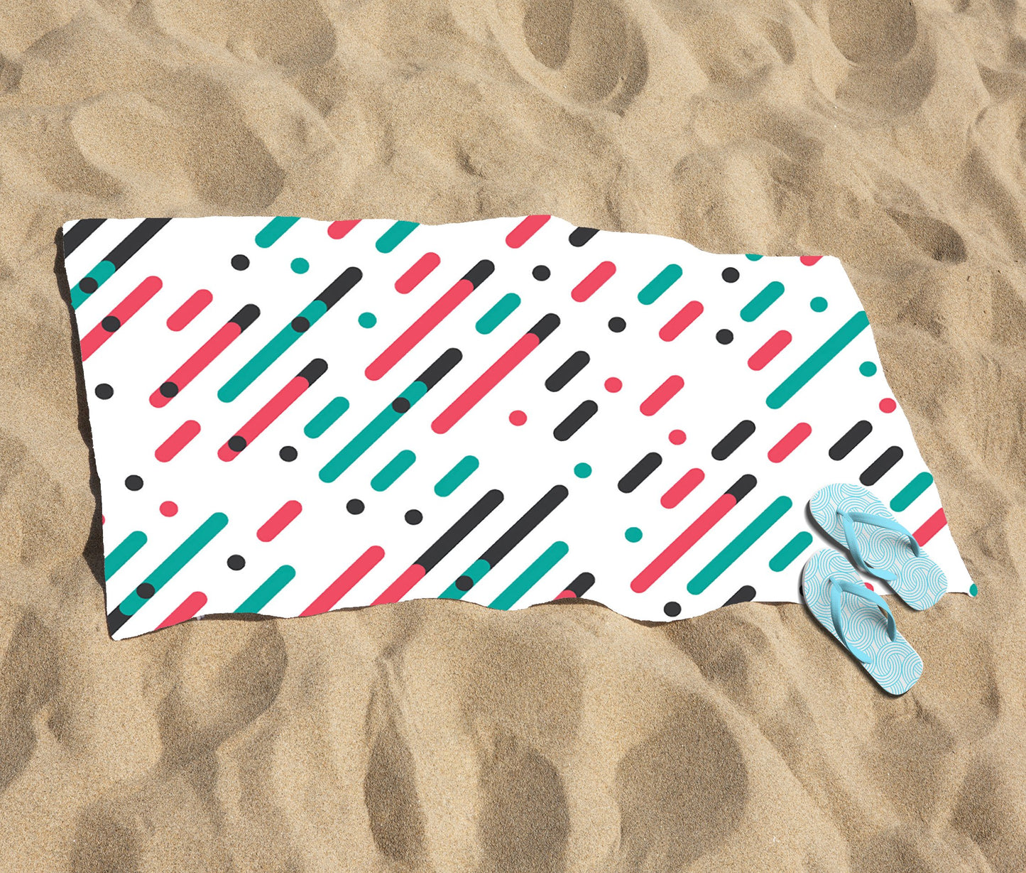 Overlapping Coloured Diagonal Lines Beach Towel