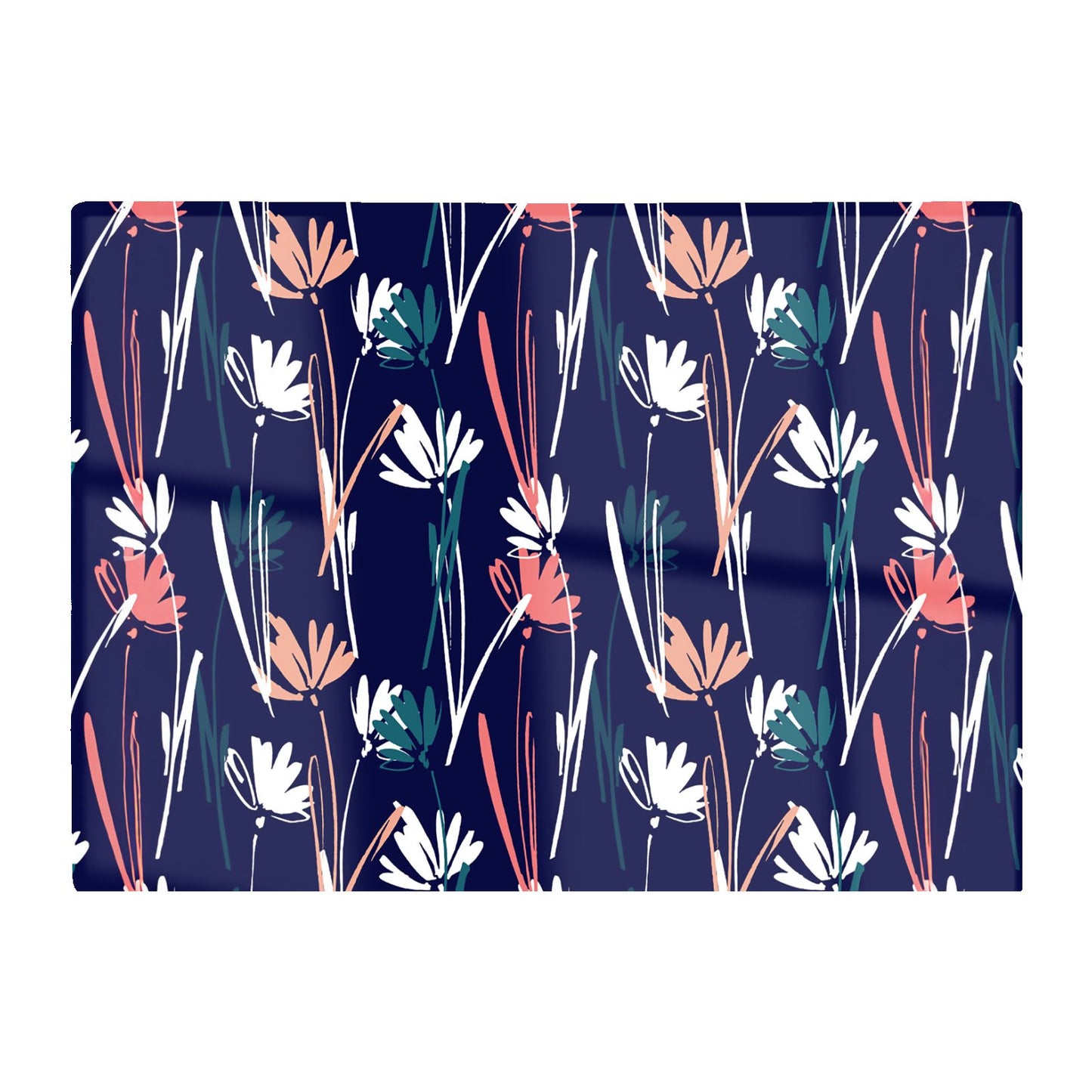 Hand Drawn Wild Flowers Glass Chopping Board