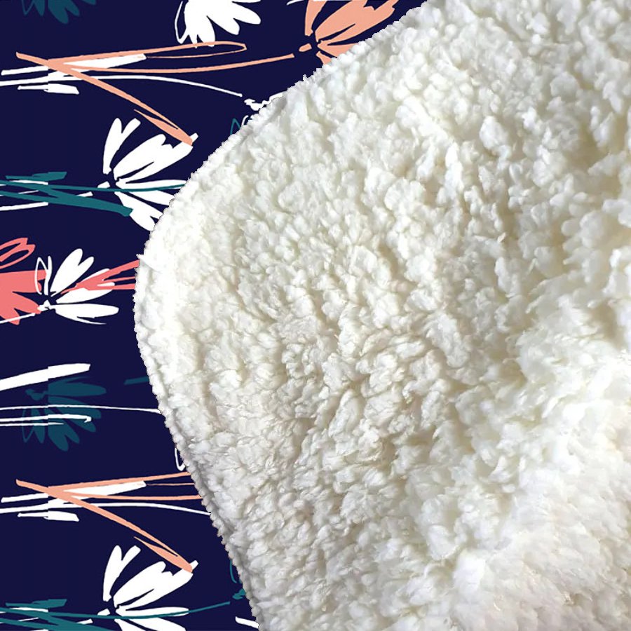 Hand Drawn Wild Flowers Sherpa Blanket
