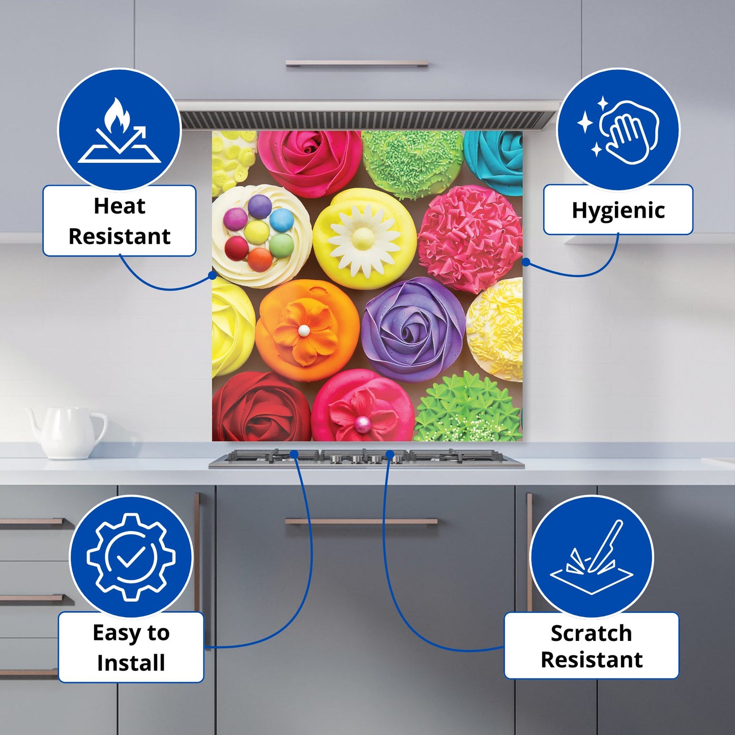 Bright Colourful Cupcakes Kitchen Splashback