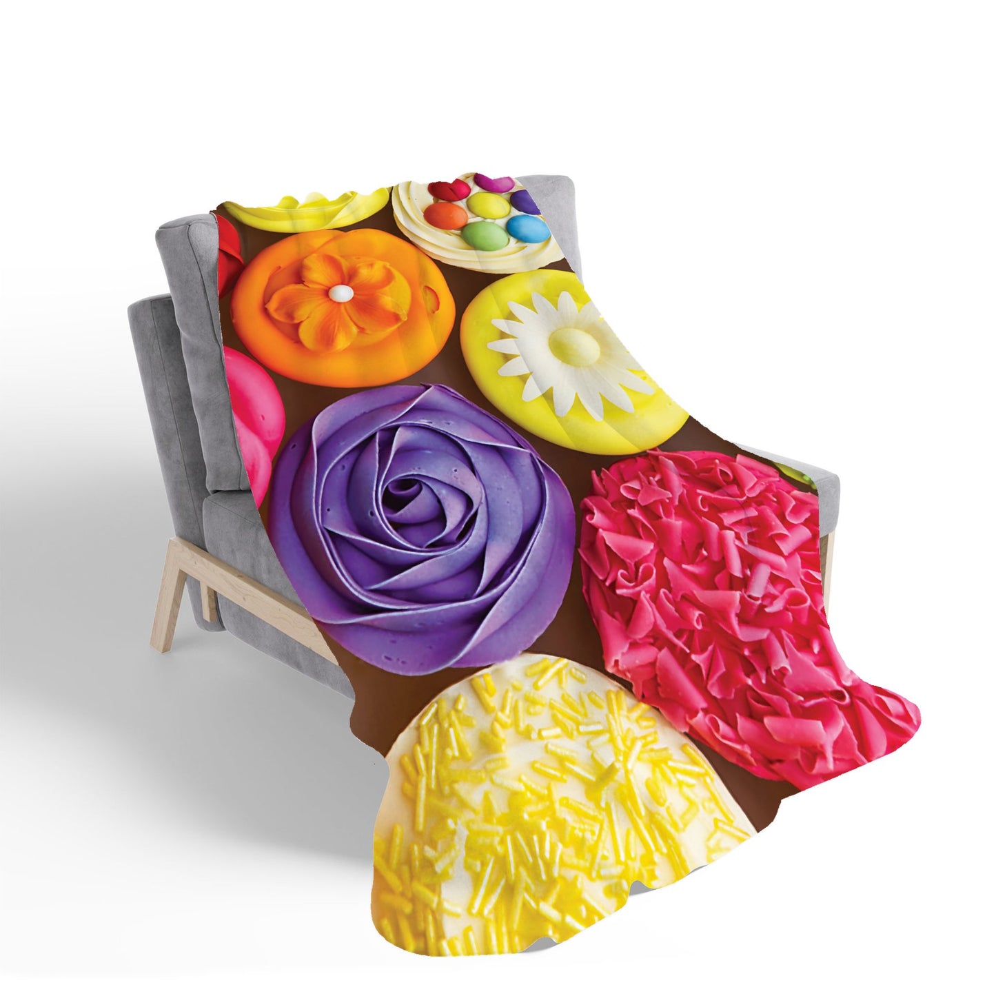 Bright Colourful Cupcakes Sherpa Blanket