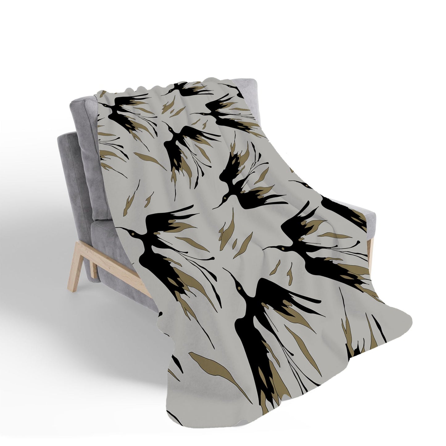 Black And Gold Fire Bird Silhouettes Sherpa Blanket
