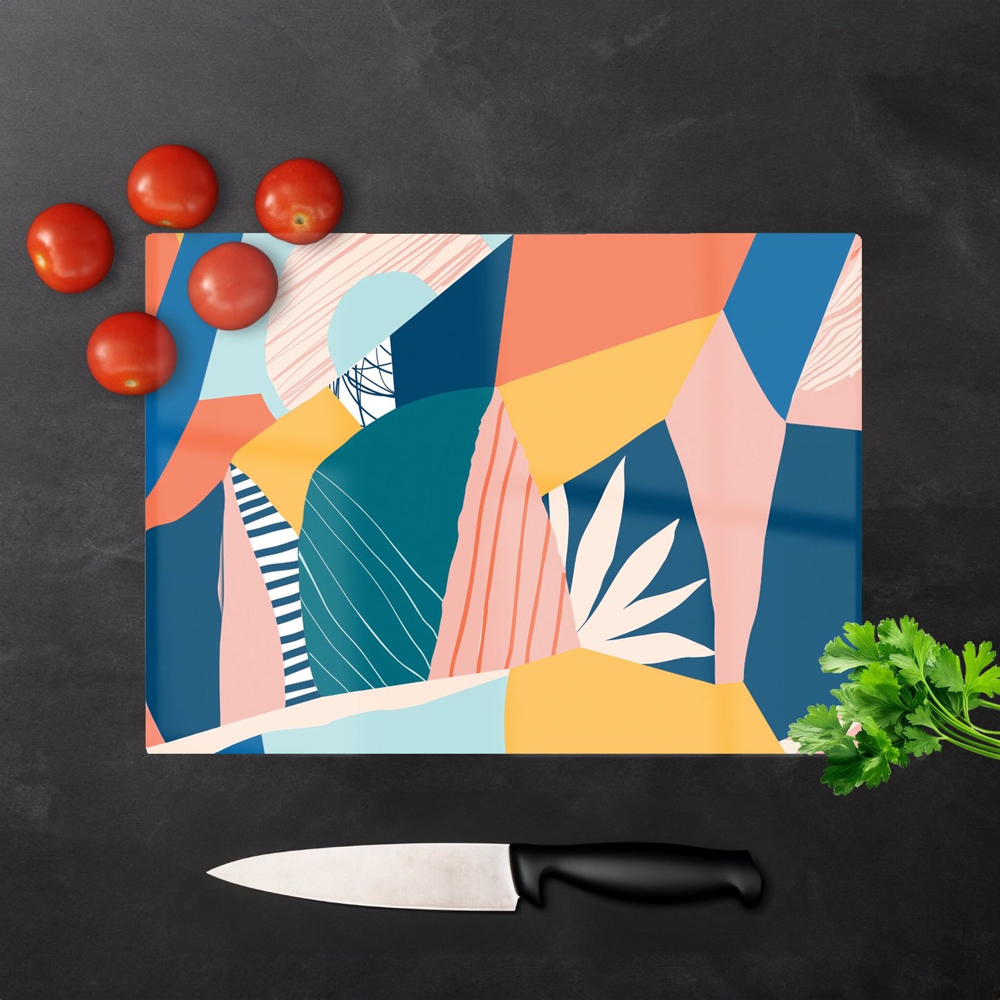 Modern Floral Pattern Glass Chopping Board