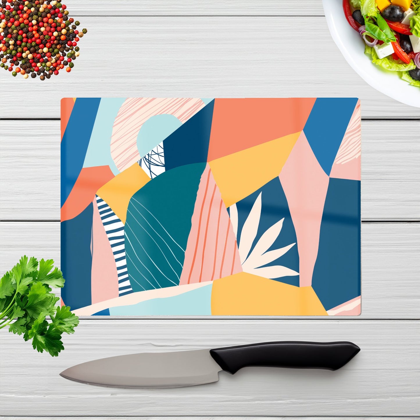 Modern Floral Pattern Glass Chopping Board