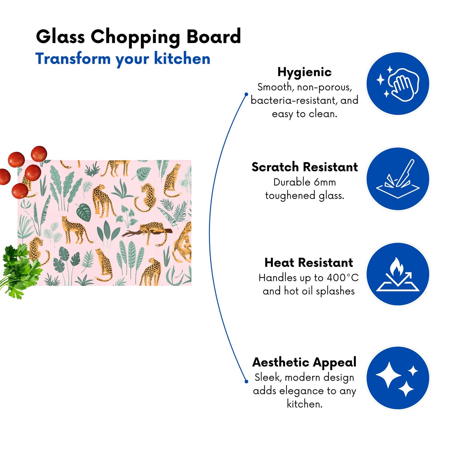 Hand Drawn Leopards Glass Chopping Board
