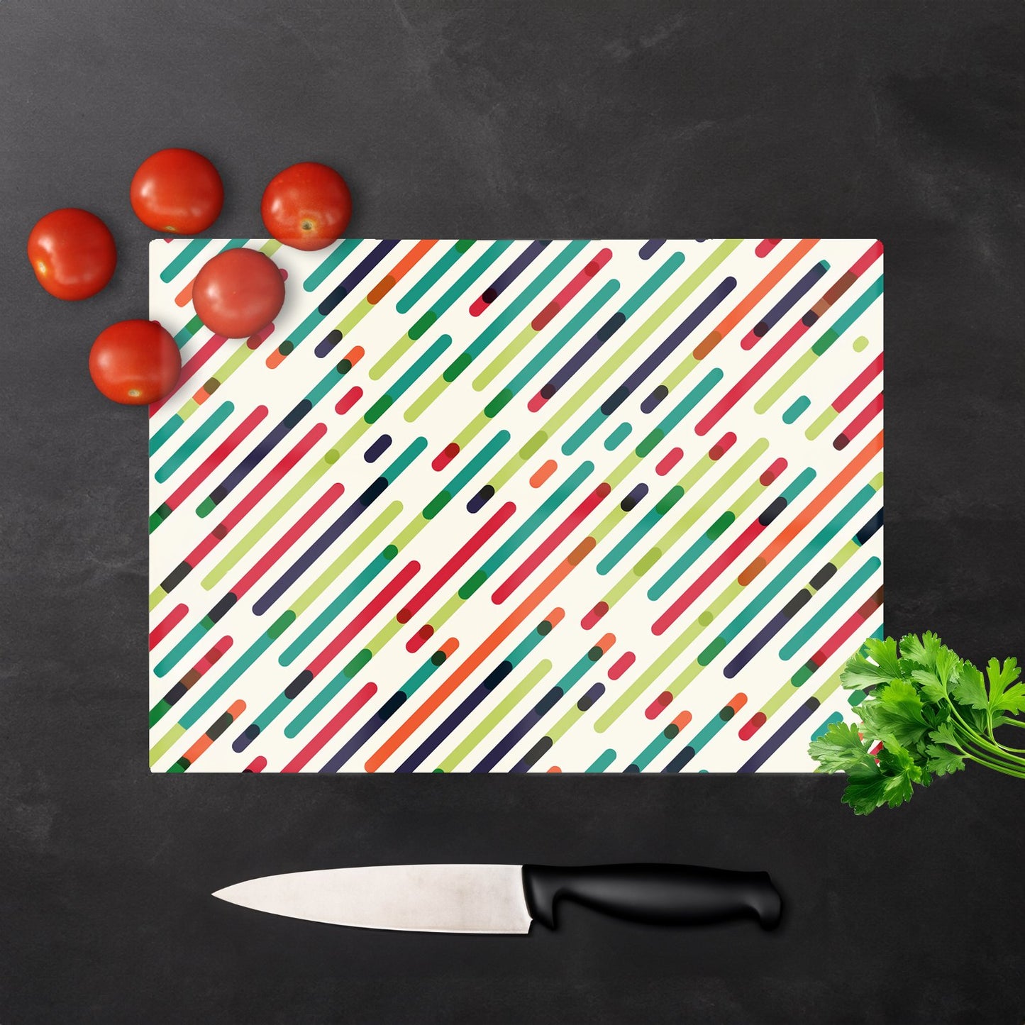 Coloured Diagonal Abstract Pattern Glass Chopping Board