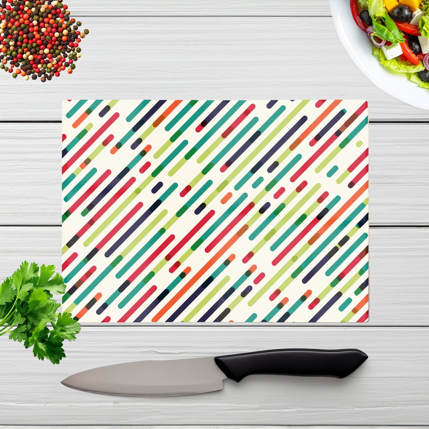 Coloured Diagonal Abstract Pattern Glass Chopping Board