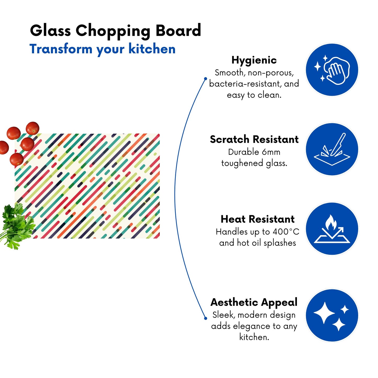 Coloured Diagonal Abstract Pattern Glass Chopping Board