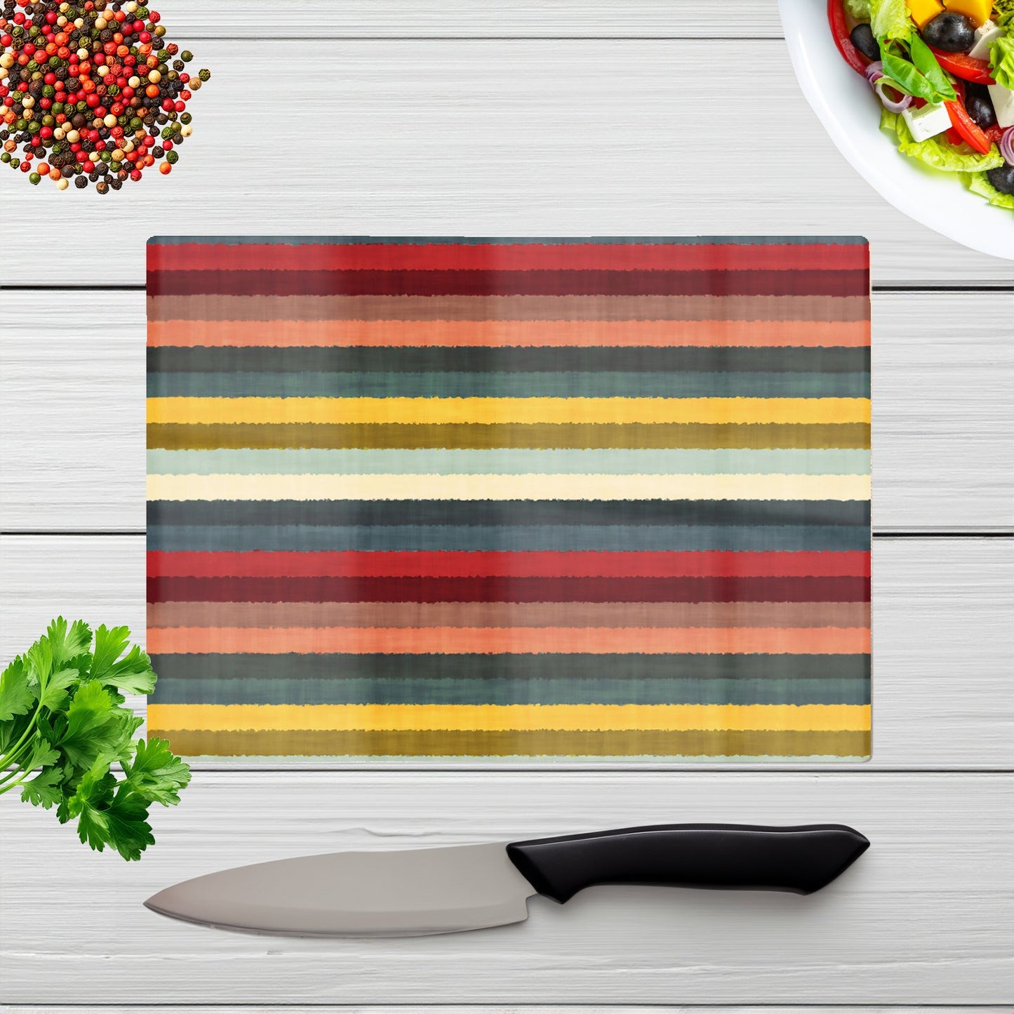 Multicolour Striped Brish Pattern Glass Chopping Board