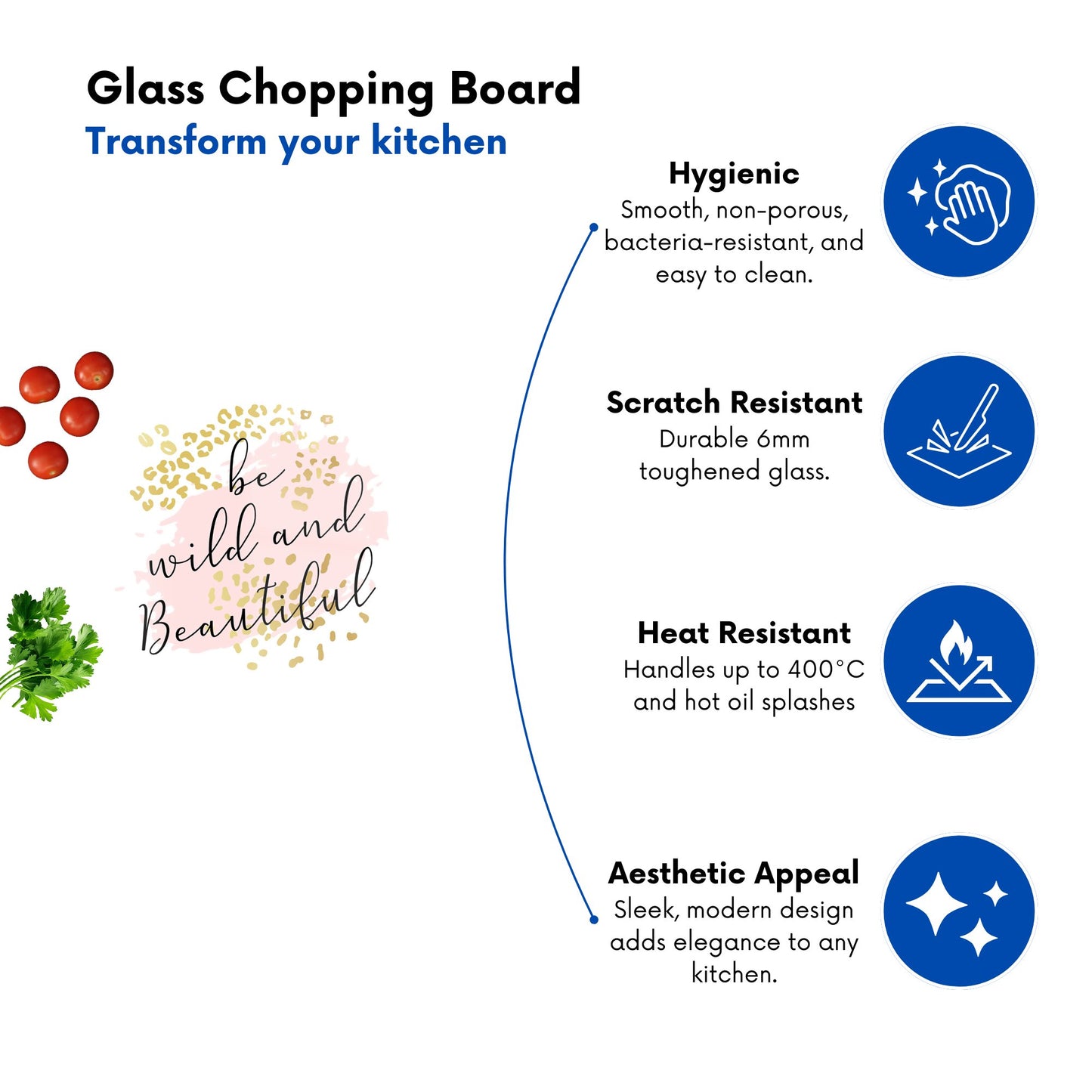 Be Wild And Beautiful Glass Chopping Board