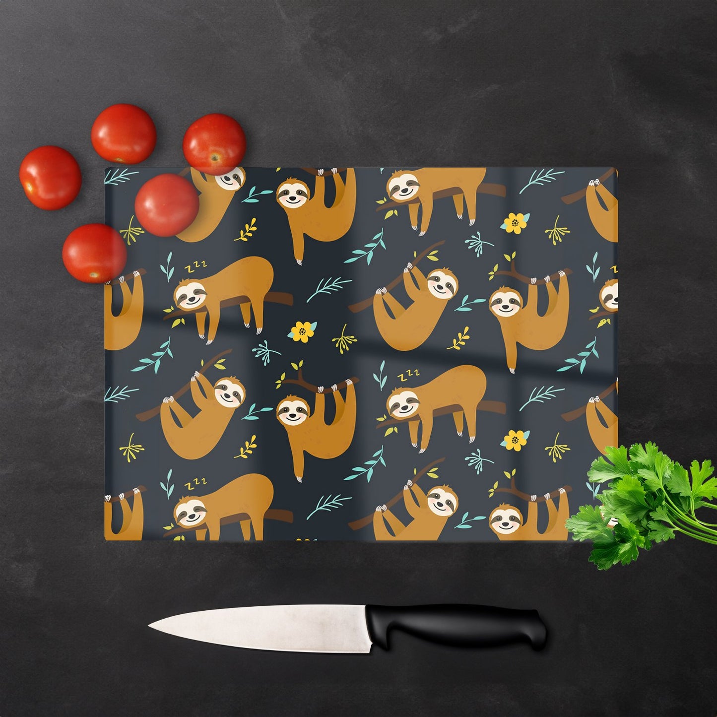 Cute Sloths Glass Chopping Board