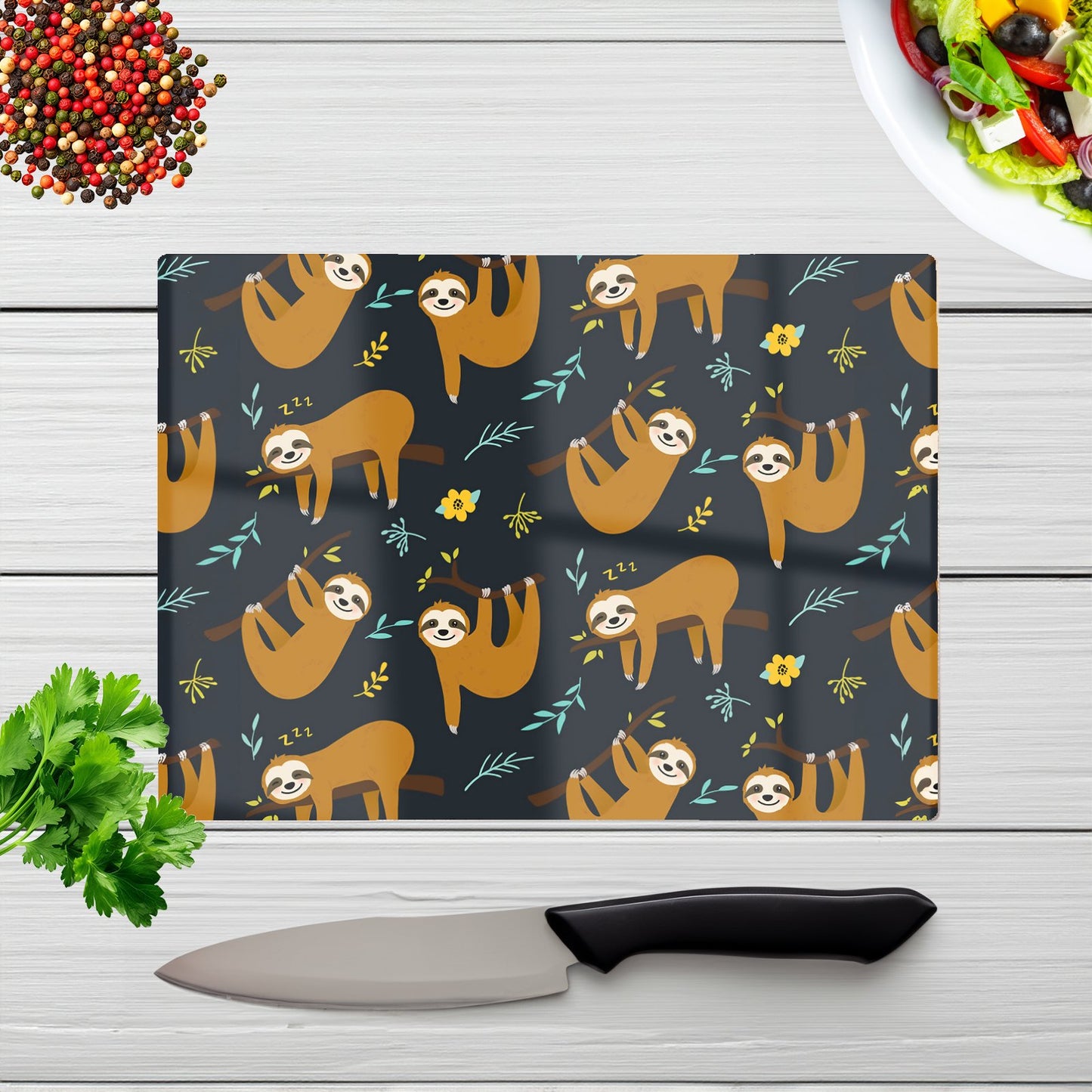 Cute Sloths Glass Chopping Board