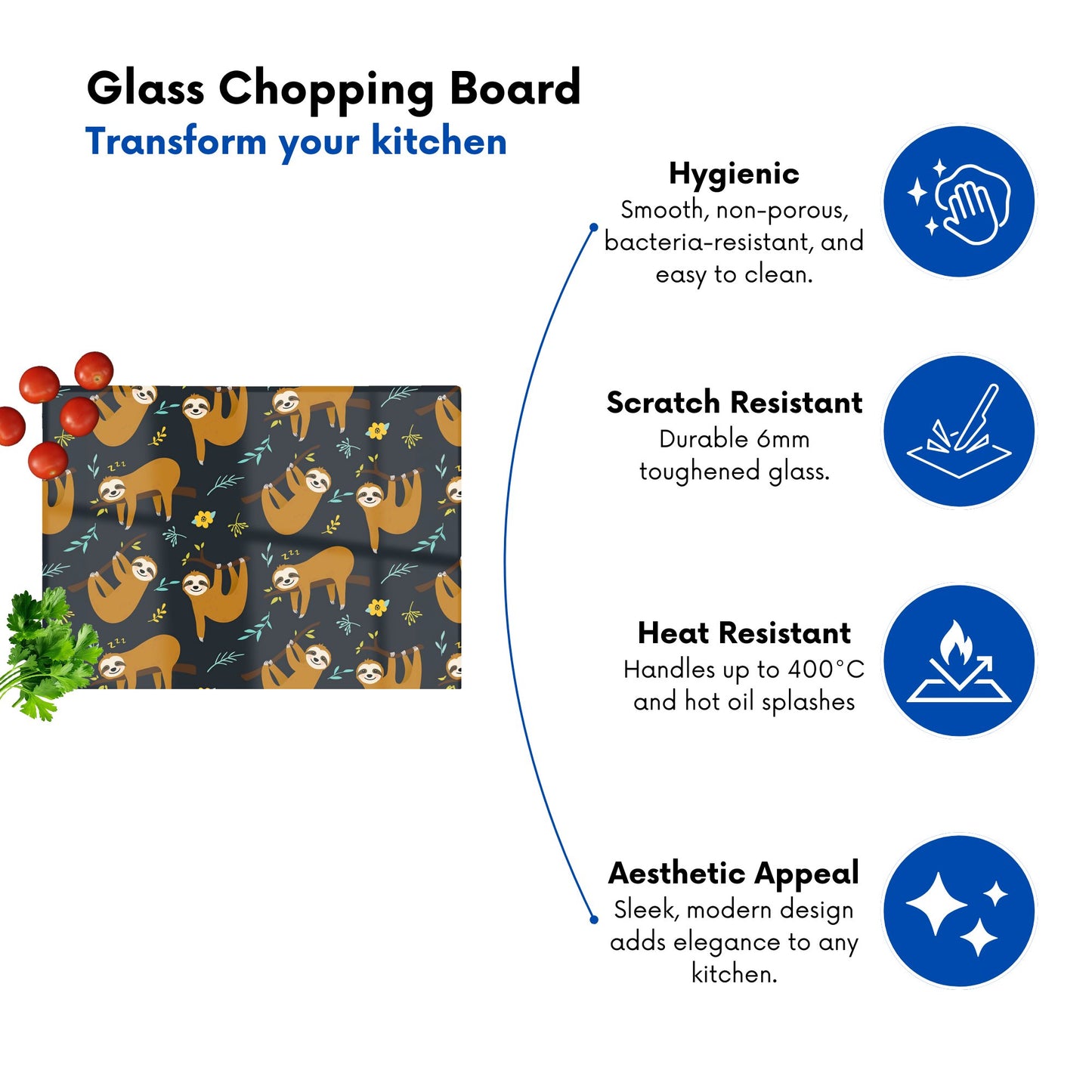 Cute Sloths Glass Chopping Board