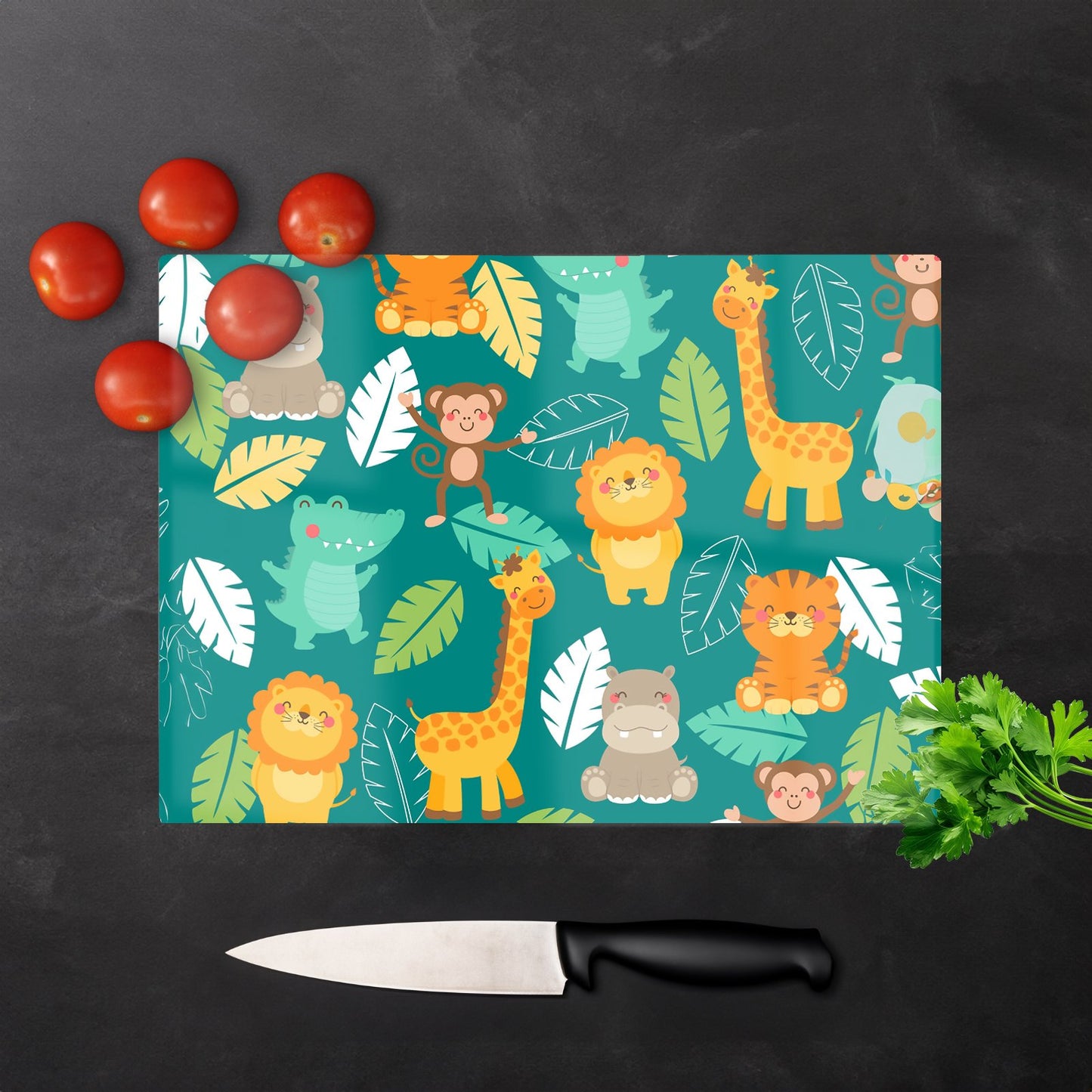 Jungle Animals Glass Chopping Board