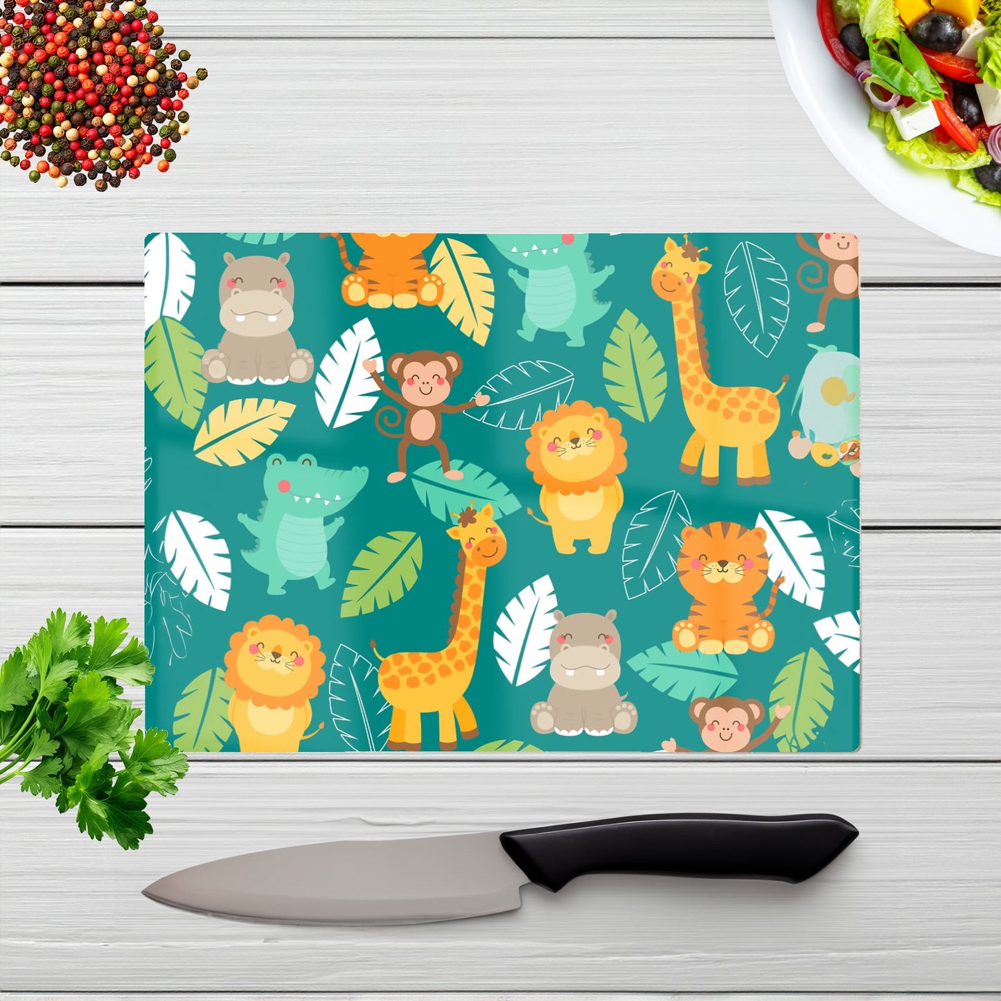 Jungle Animals Glass Chopping Board