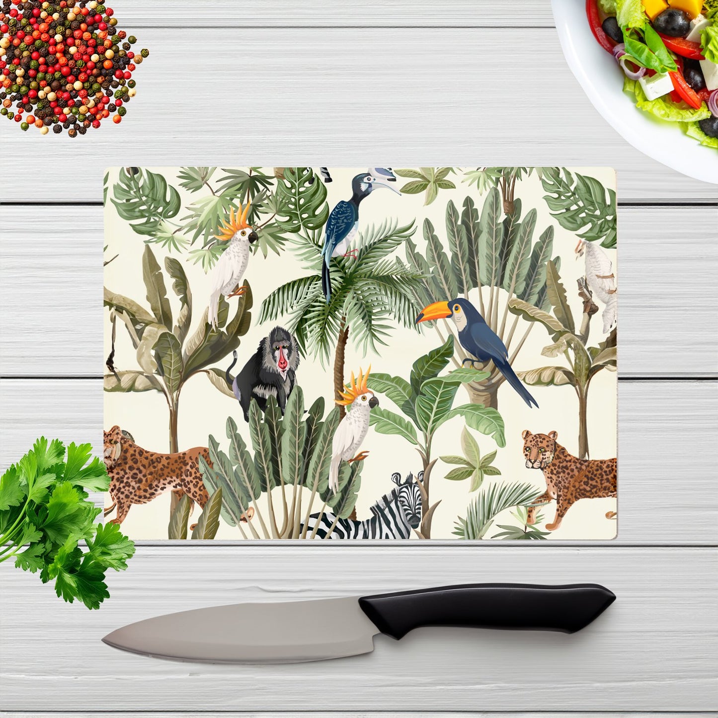 Exotic Trees And Animals Glass Chopping Board