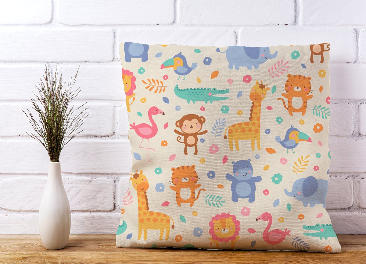 Cute Pastel Jungle Animals Cushions