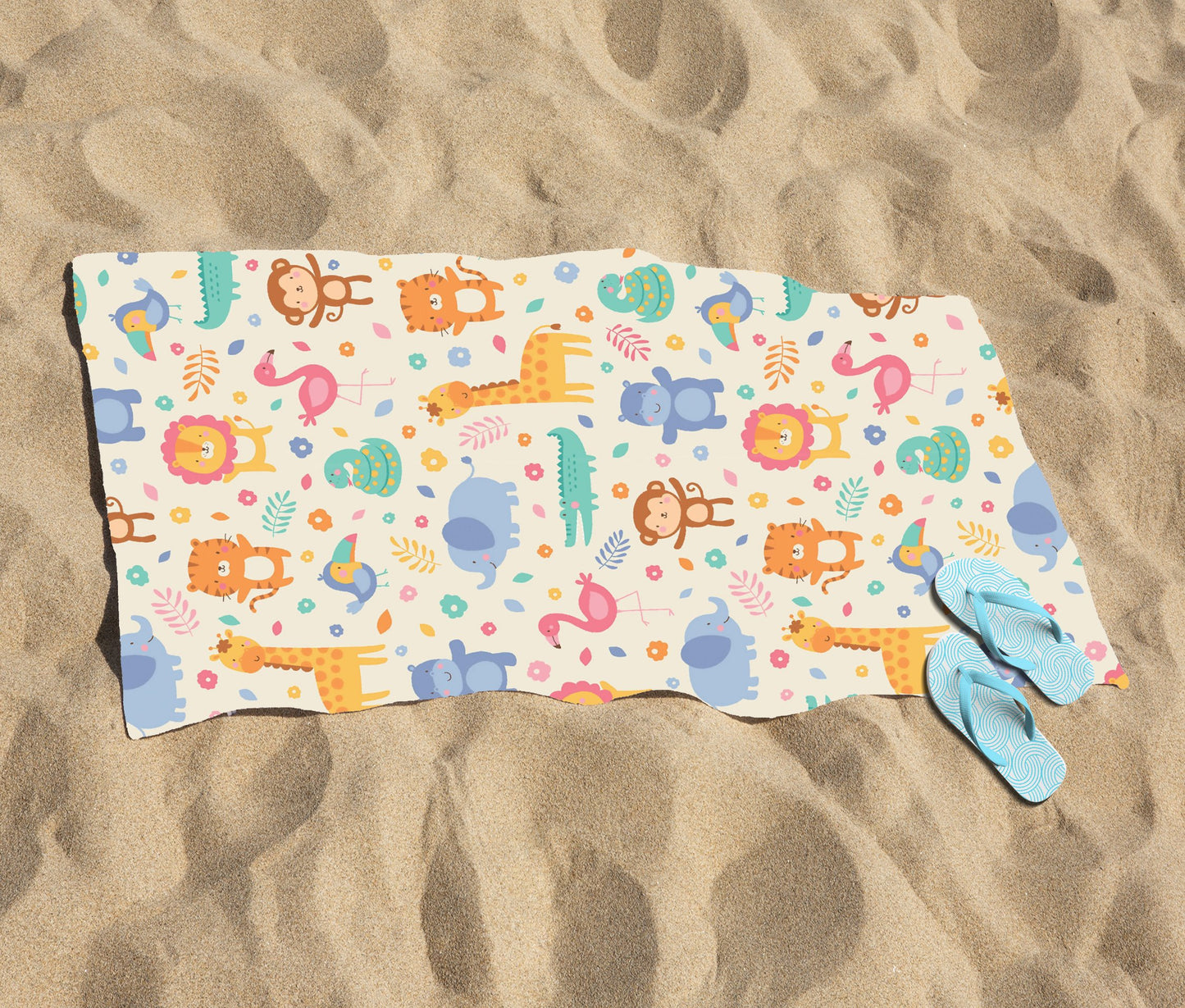 Cute Pastel Jungle Animals Beach Towel