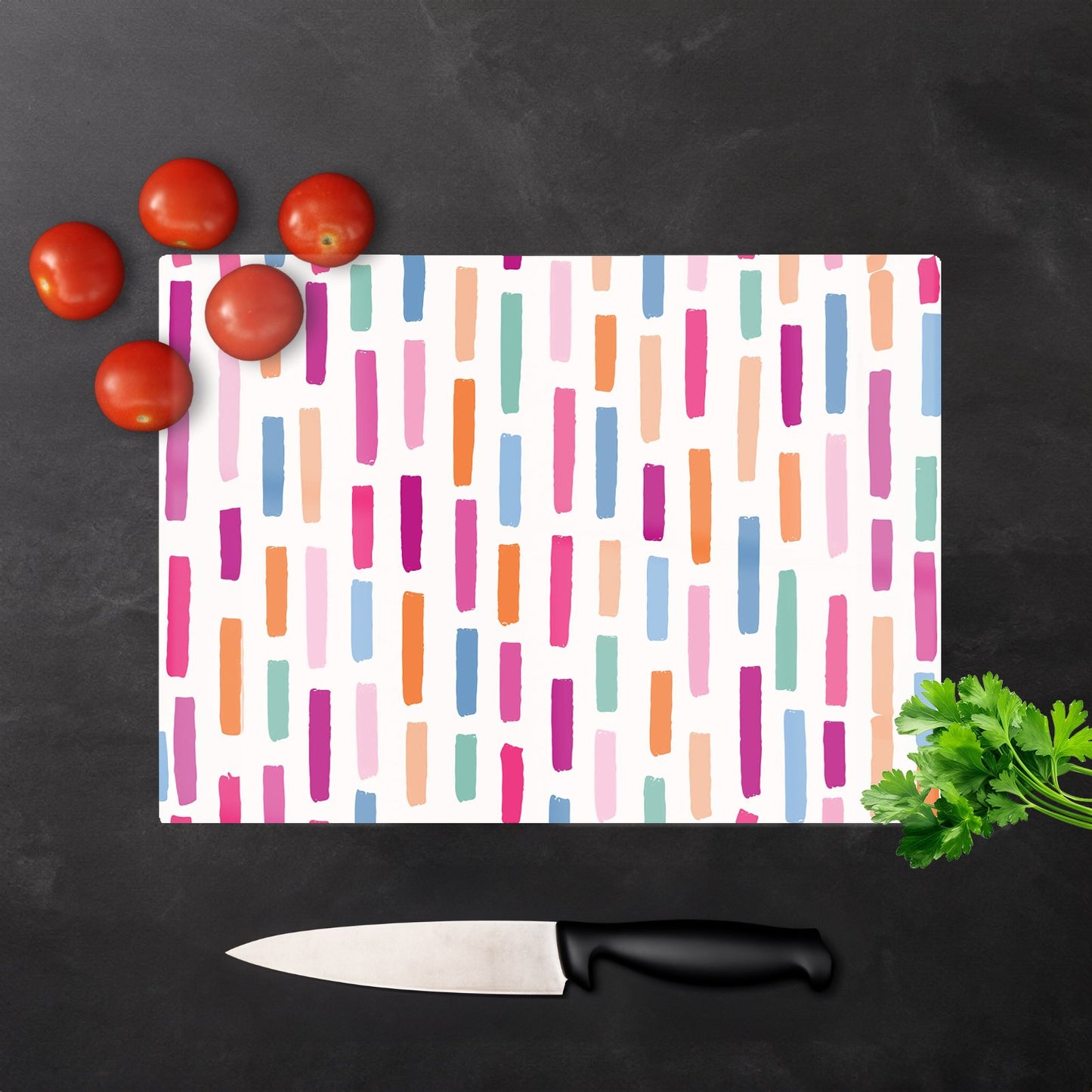 Vertical Abstract Brush Pattern Glass Chopping Board