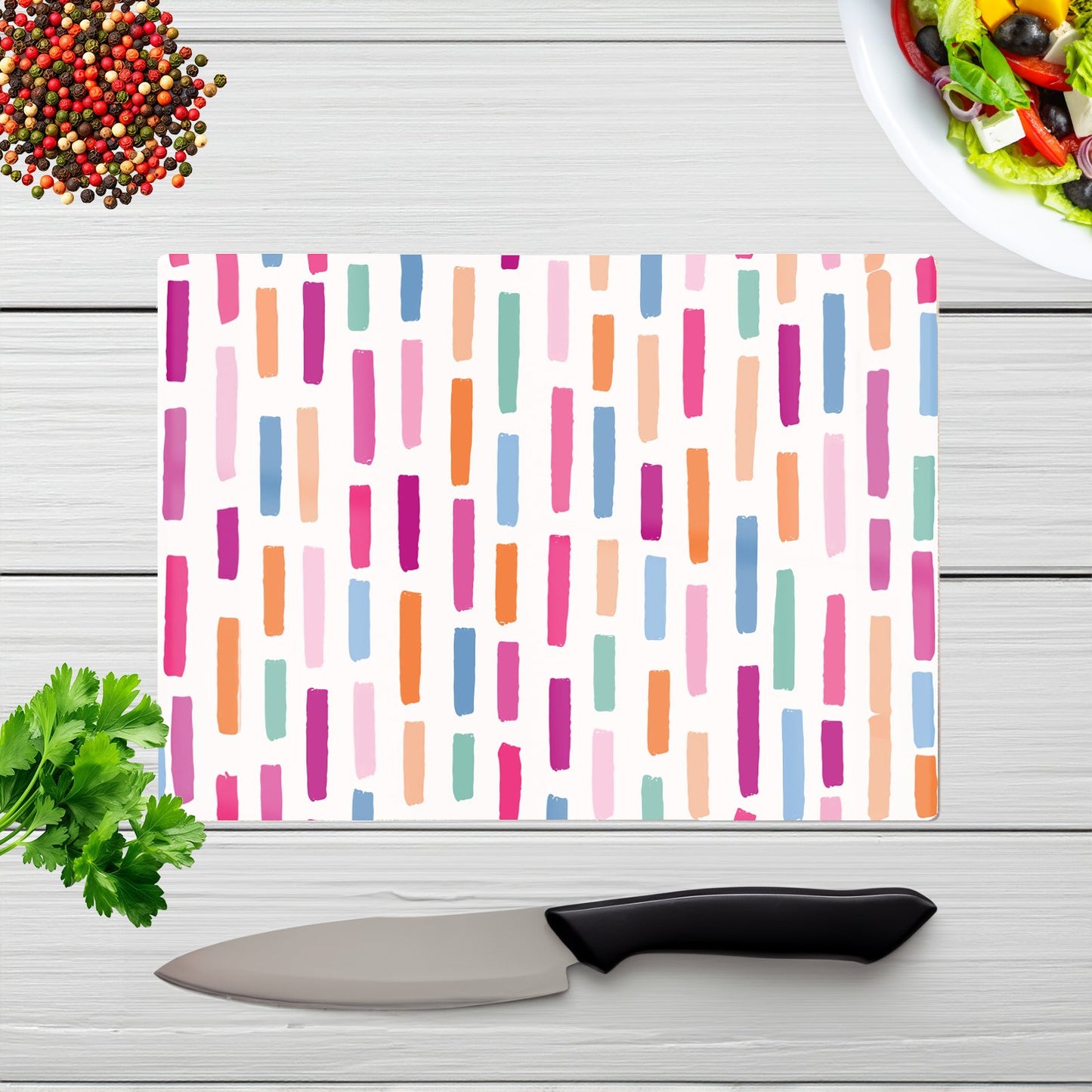Vertical Abstract Brush Pattern Glass Chopping Board