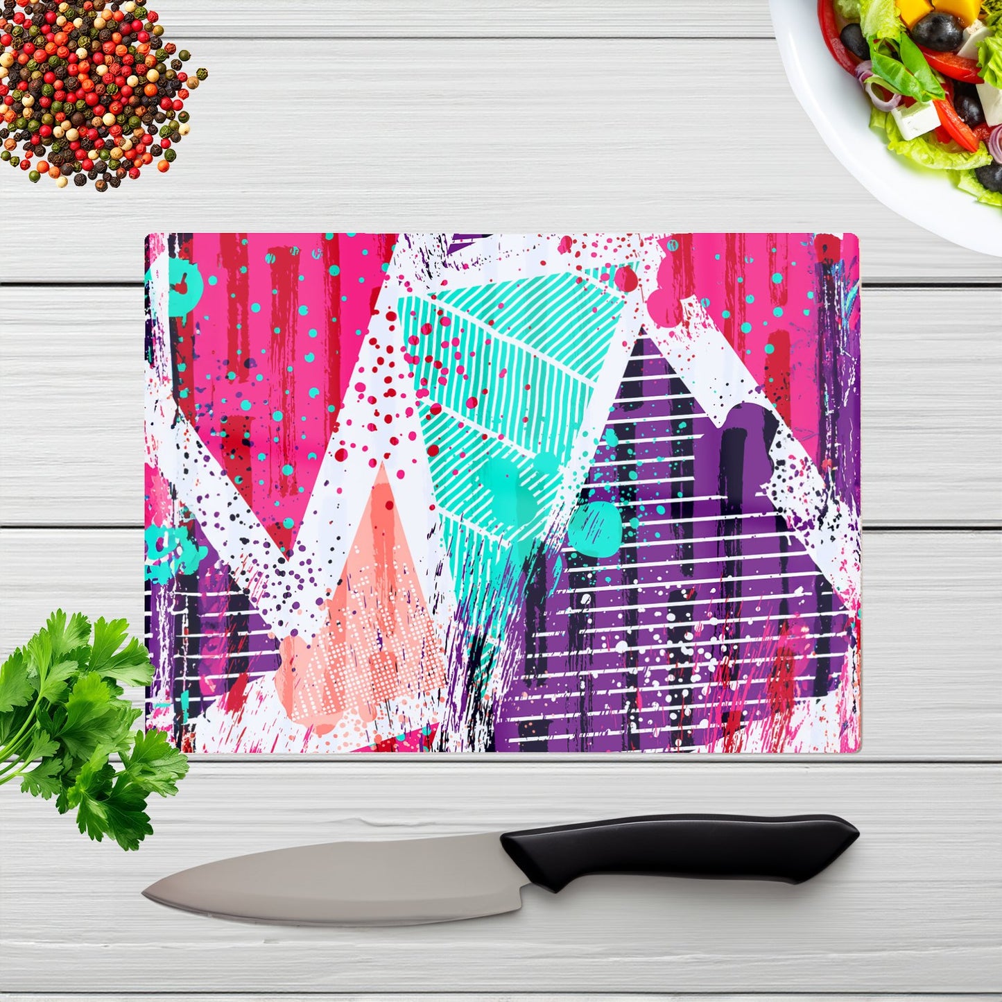 Shabby Geometric Pattern Glass Chopping Board