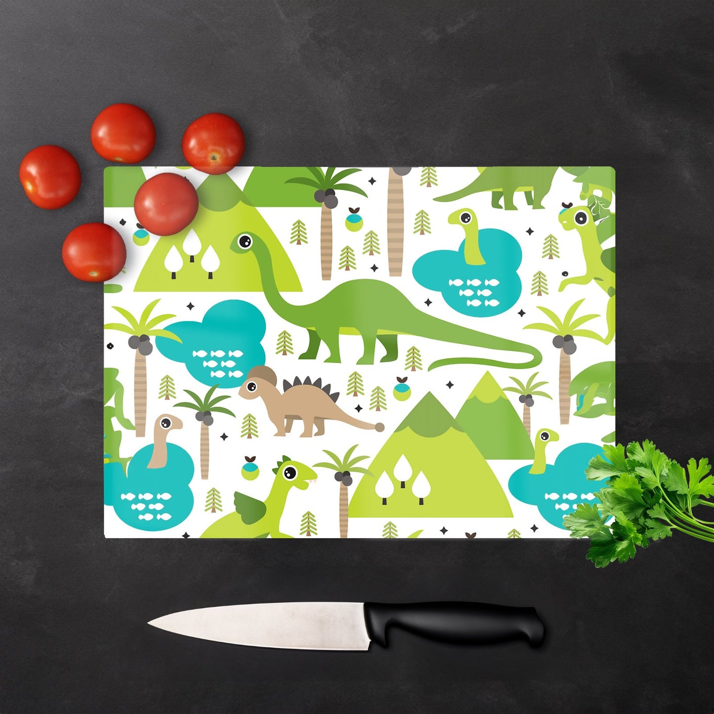 Baby Dinosaur Print Glass Chopping Board