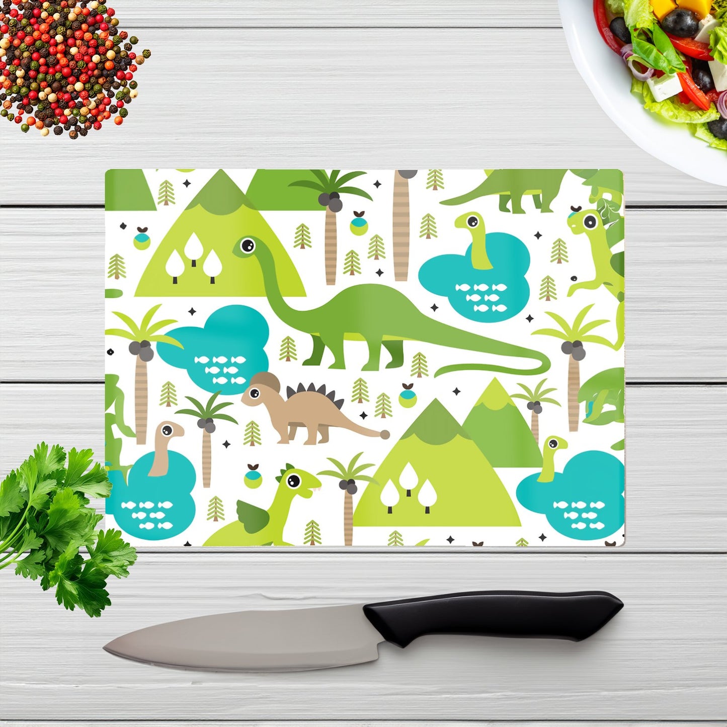 Baby Dinosaur Print Glass Chopping Board