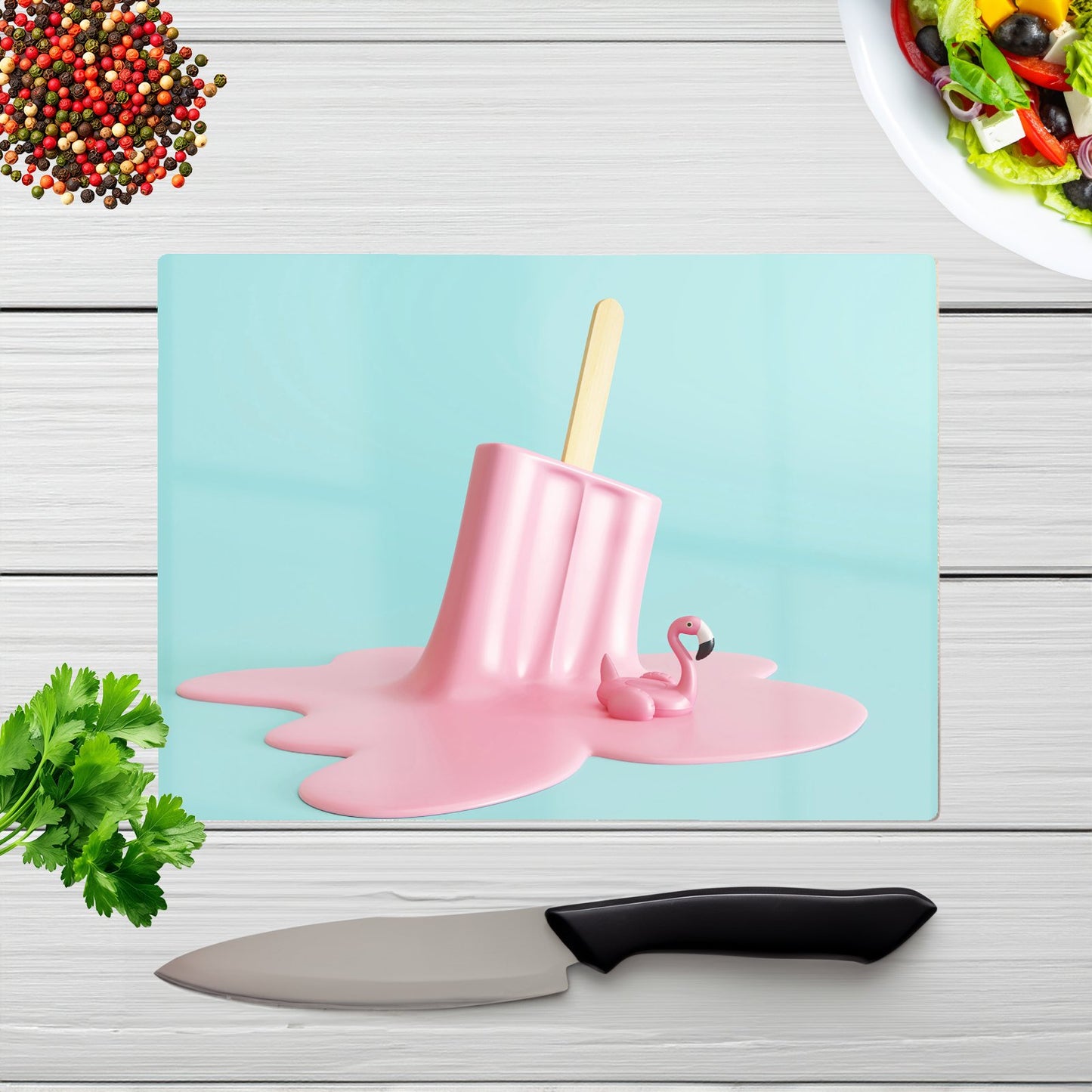 Flamingo Ice Cream Glass Chopping Board