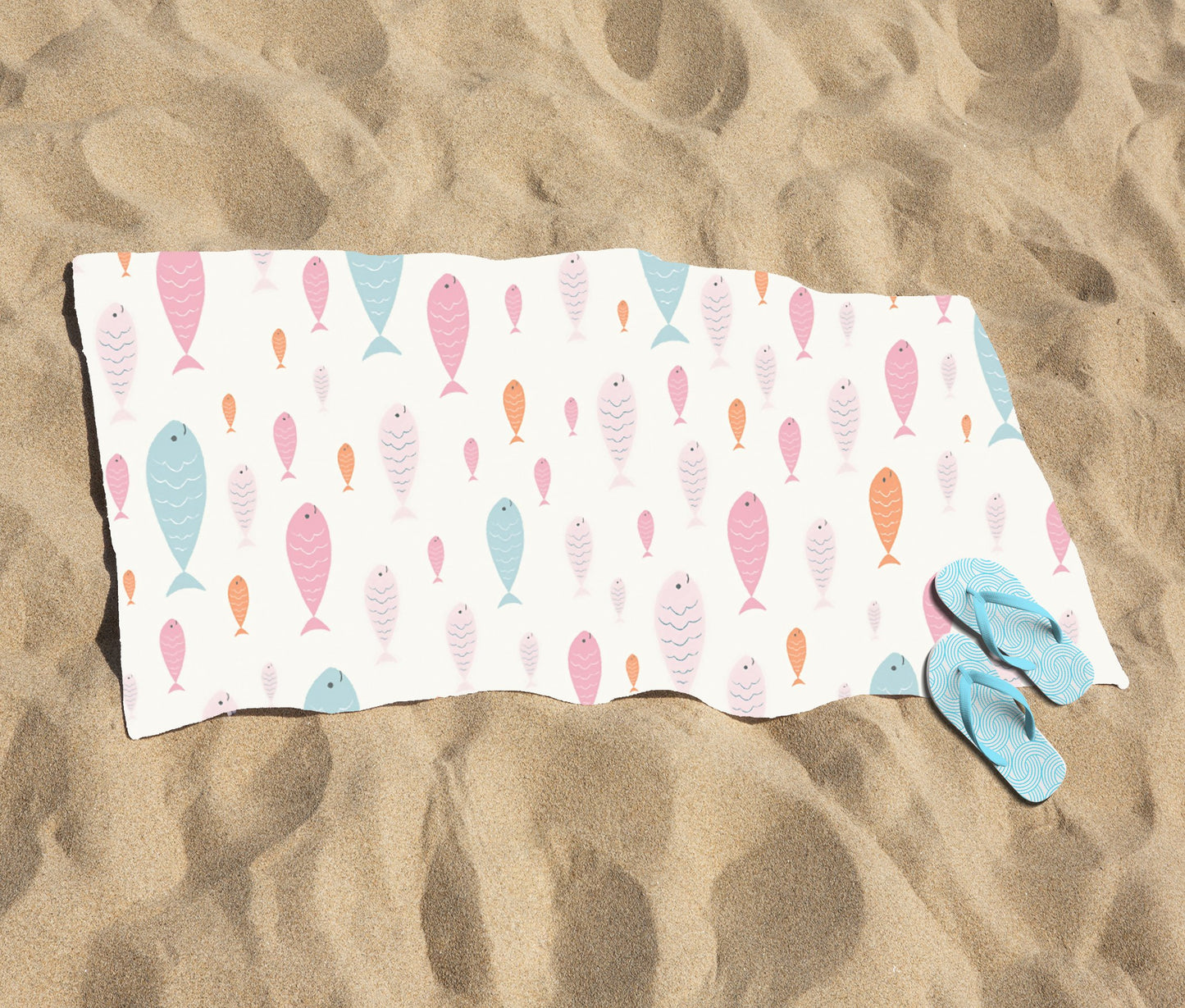 Hand Drawn Swimming Fish Beach Towel
